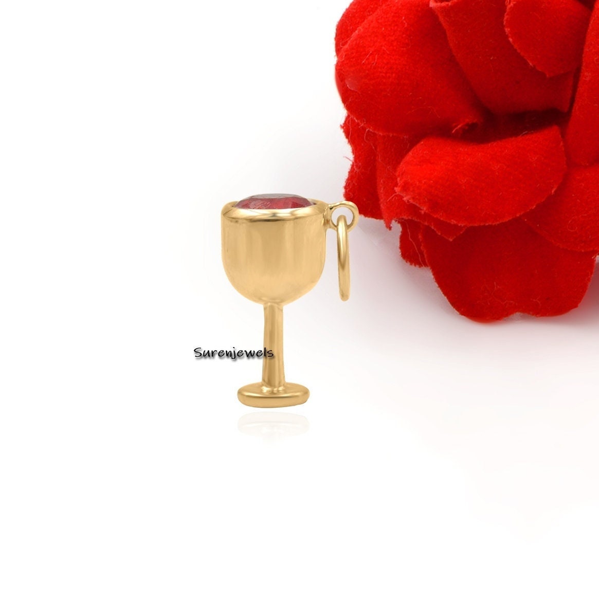 14k Gold Wine Glass Charm: 3D Pendant, Handmade Jewelry - Suren Jewels | SKU: SJF238-14KYGRU
