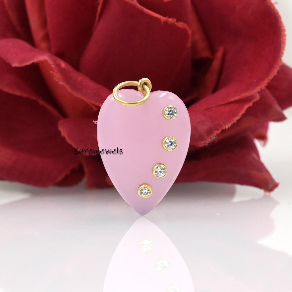 14K Gold Gemstone Heart Pendant: Turquoise, Opal, Coral, Malachite - View 5 - Suren Jewels | SKU: SJP3029-SLYGAM