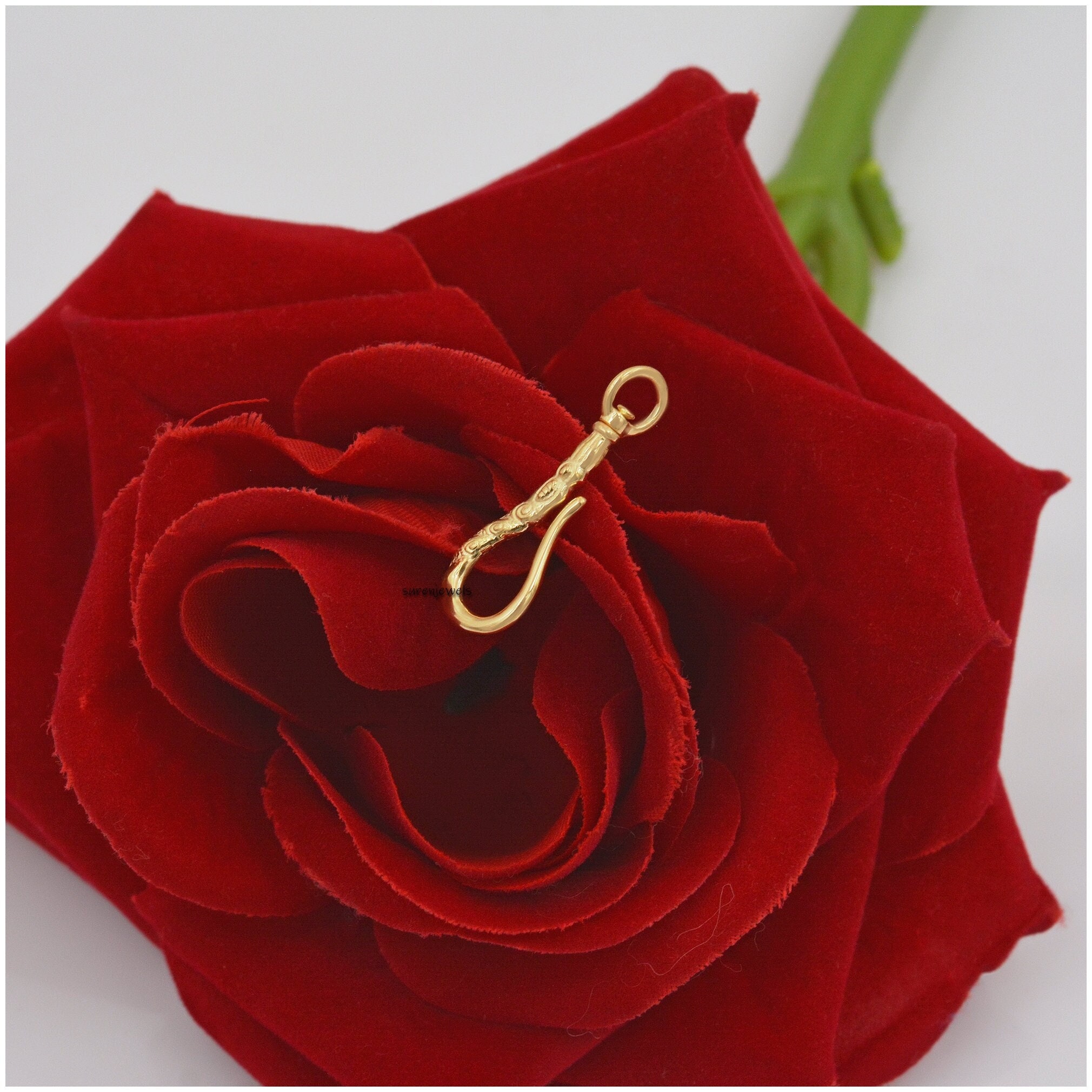 14k Gold Fish Hook Pendant Enhancer: Omega Bail Slide Clasp - Suren Jewels | SKU: SJP1233-SLYG-25M