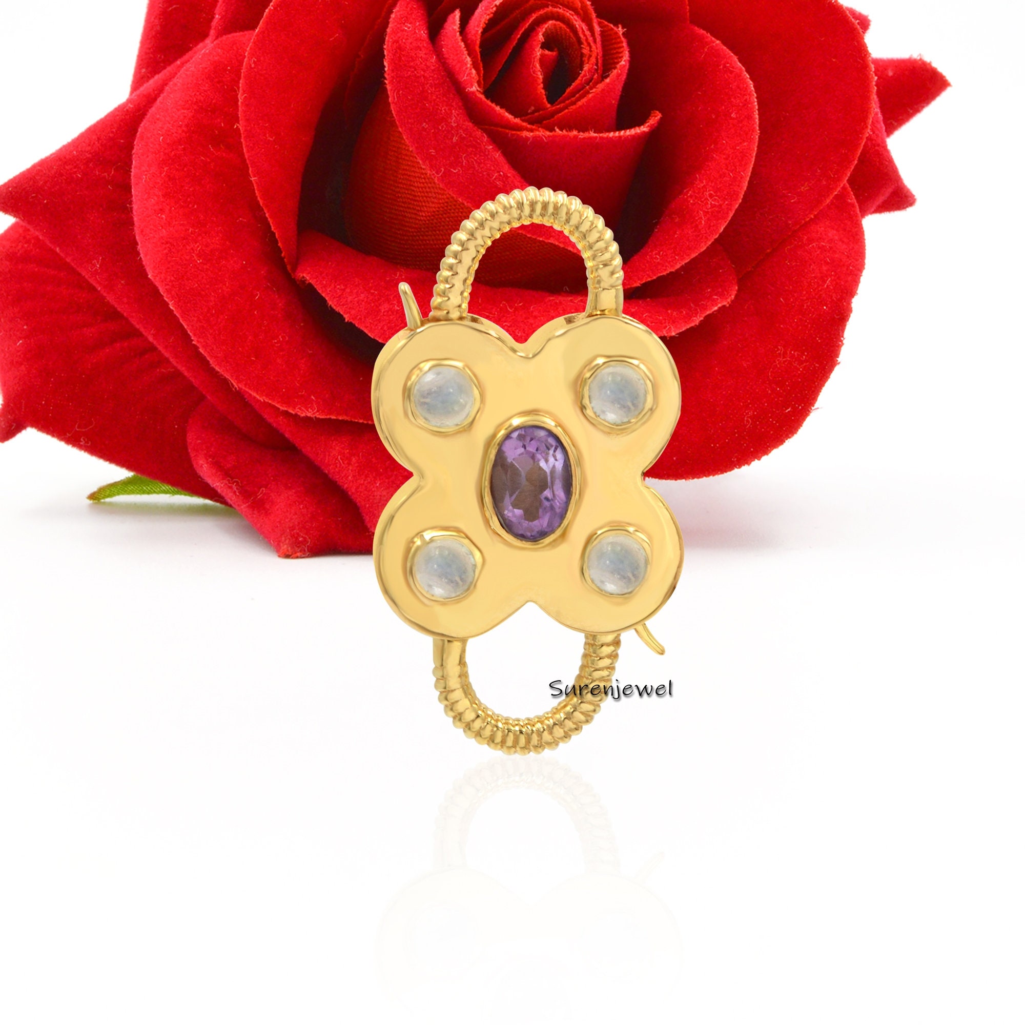 Handmade Gemstone Padlock Pendant: 14k Gold Vermeil, Lapis & Topaz - View 4 - Suren Jewels | SKU: SJP65-SLYGLPZBT-N47-18I-925