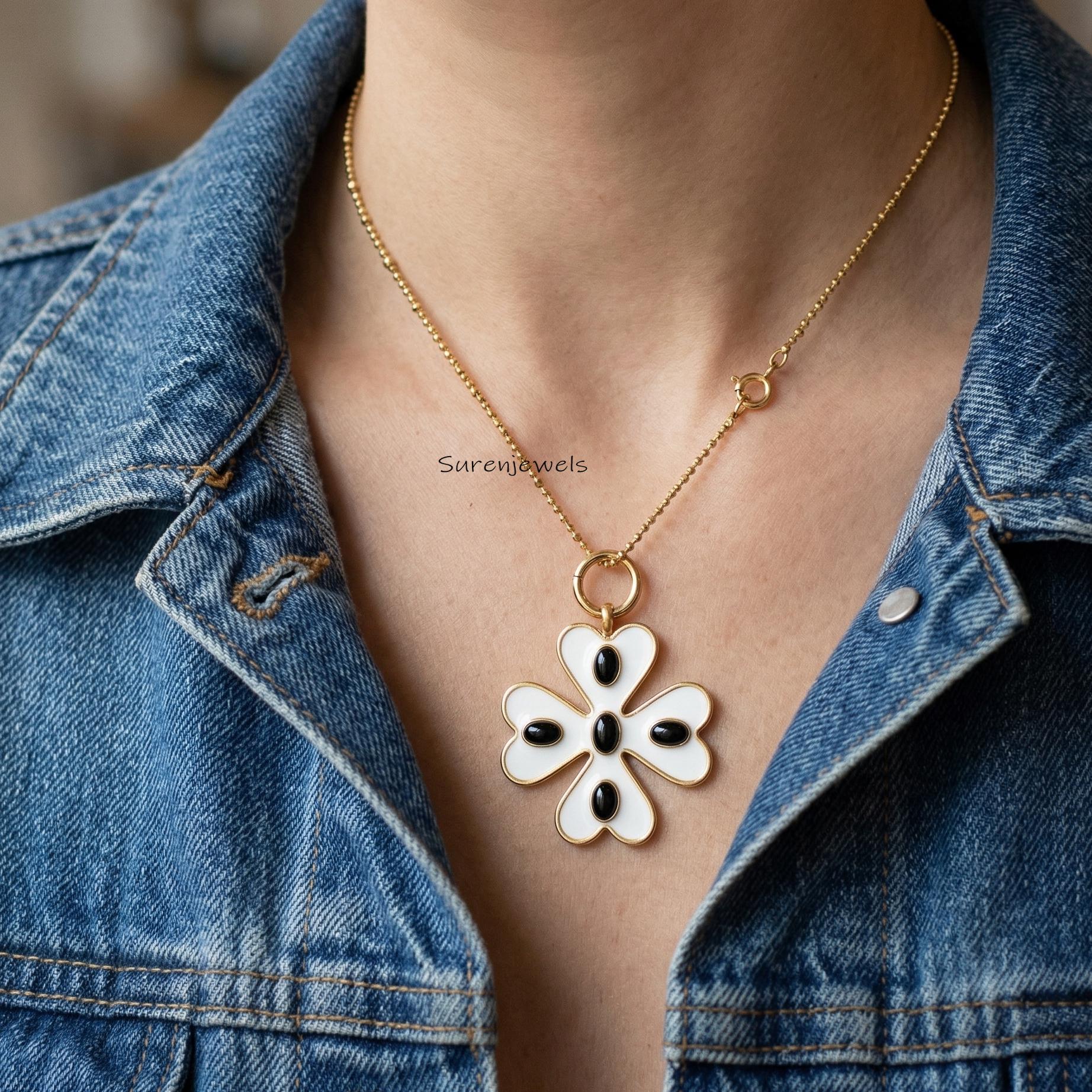 14K Gold Plated Gemstone Floral Heart Pendant, Heart Shape Floral Pendant, Handmade Gemstone jewelry - View 5 - Suren Jewels