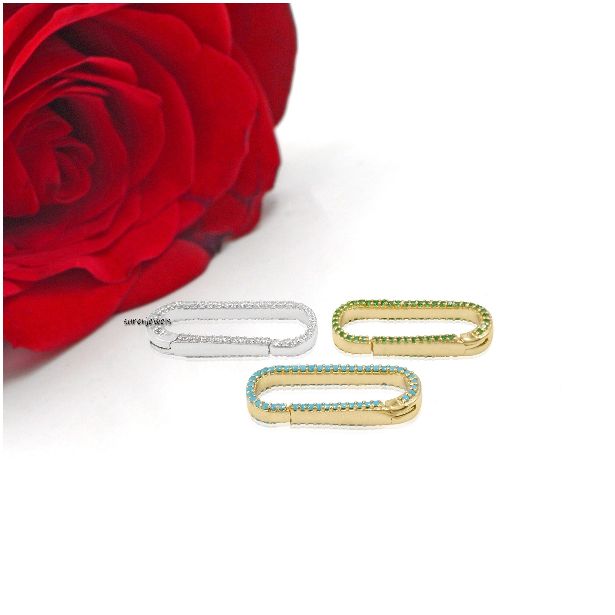 14k Gold Turquoise Charm Enhancer: Elongated Oval Bail - View 3 - Suren Jewels | SKU: SJP73-SLYGDI