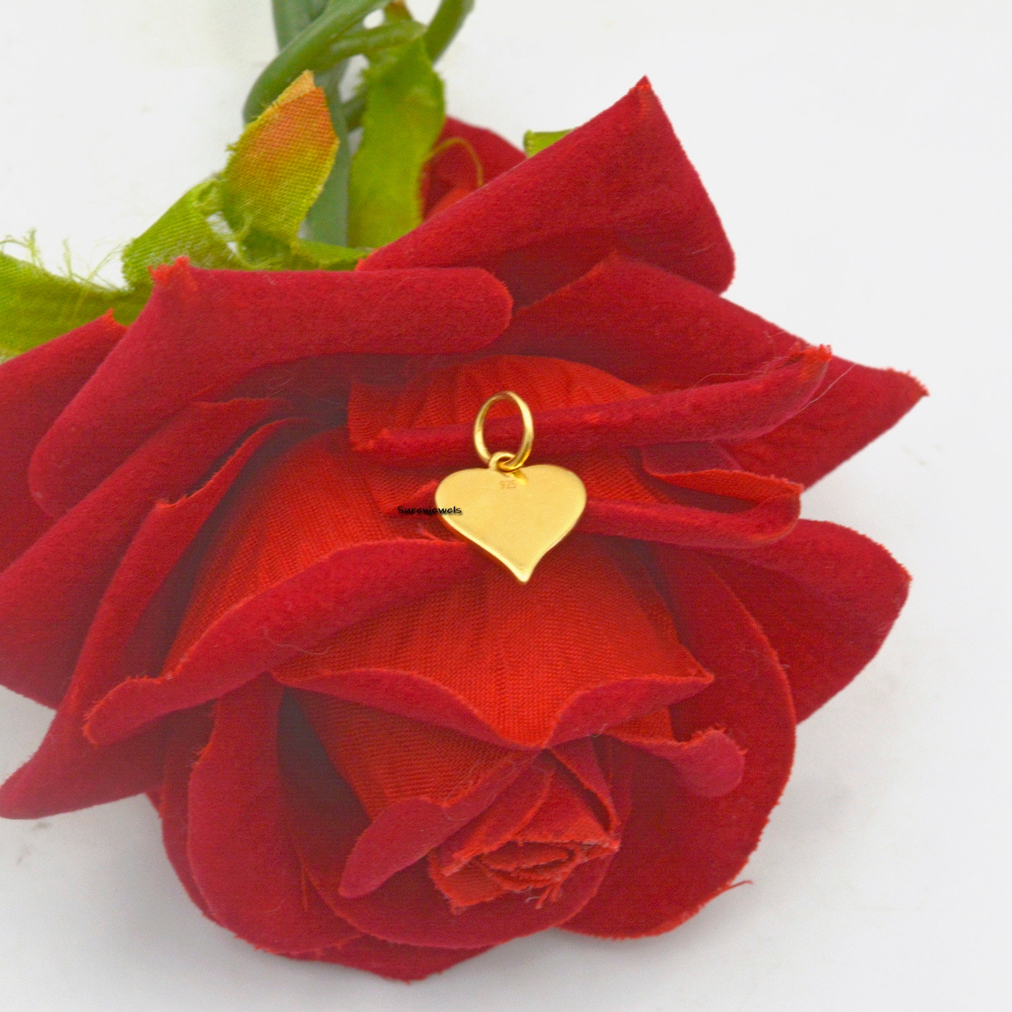 14K Gold Enamel Heart Charm Pendant - Handmade - View 3 - Suren Jewels | SKU: SJP1122-SLYGELW