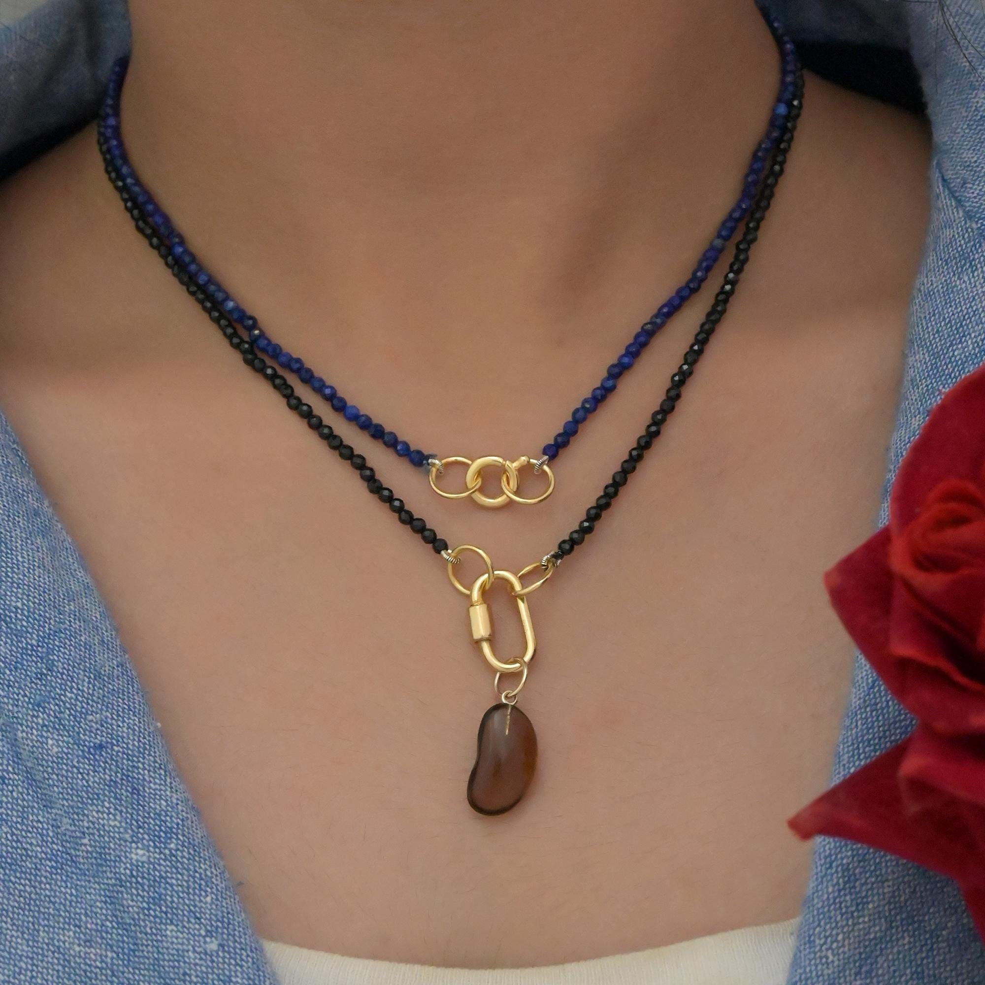Gemstone Lucky Bean Charm: Carnelian Pendant Jewelry - View 7 - Suren Jewels | SKU: SJP1479-9KYGBO