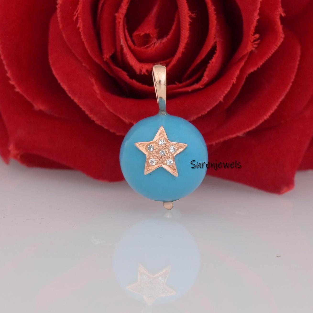 14K Gold Gemstone Star Ball Pendant: Handmade Carved Pearl & Diamond - View 2 - Suren Jewels | SKU: SJP741-SUREN14K