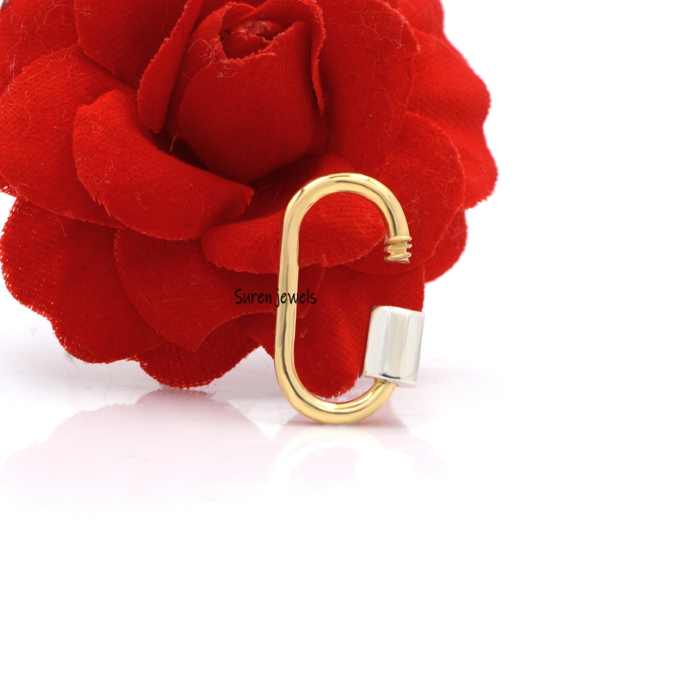 925 Silver Two Tone Carabiner Lock: Solid Silver Pendant - View 6 - Suren Jewels | SKU: SJC130-SLNSYG-25M