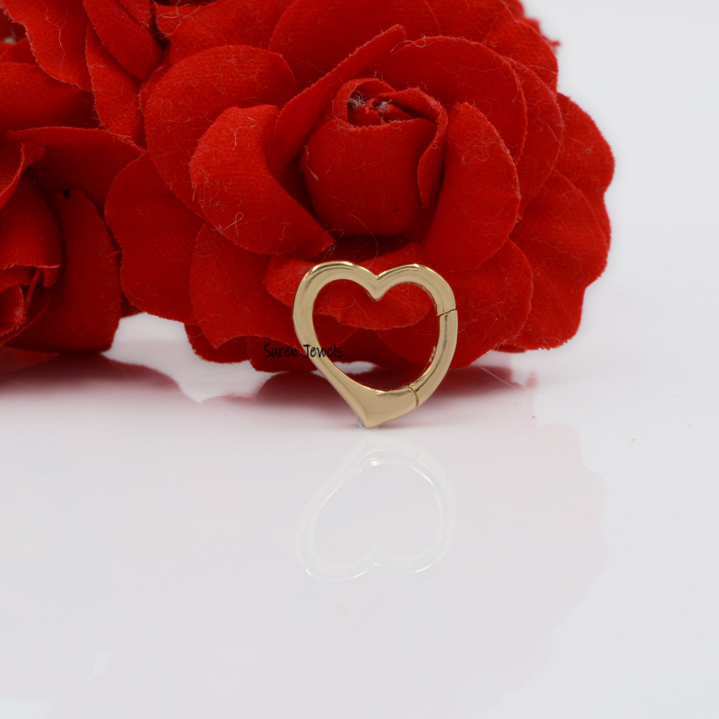 14K Solid Gold Heart Charm Holder: Removable Enhancer Lock, 16mm - View 4 - Suren Jewels | SKU: SJP645