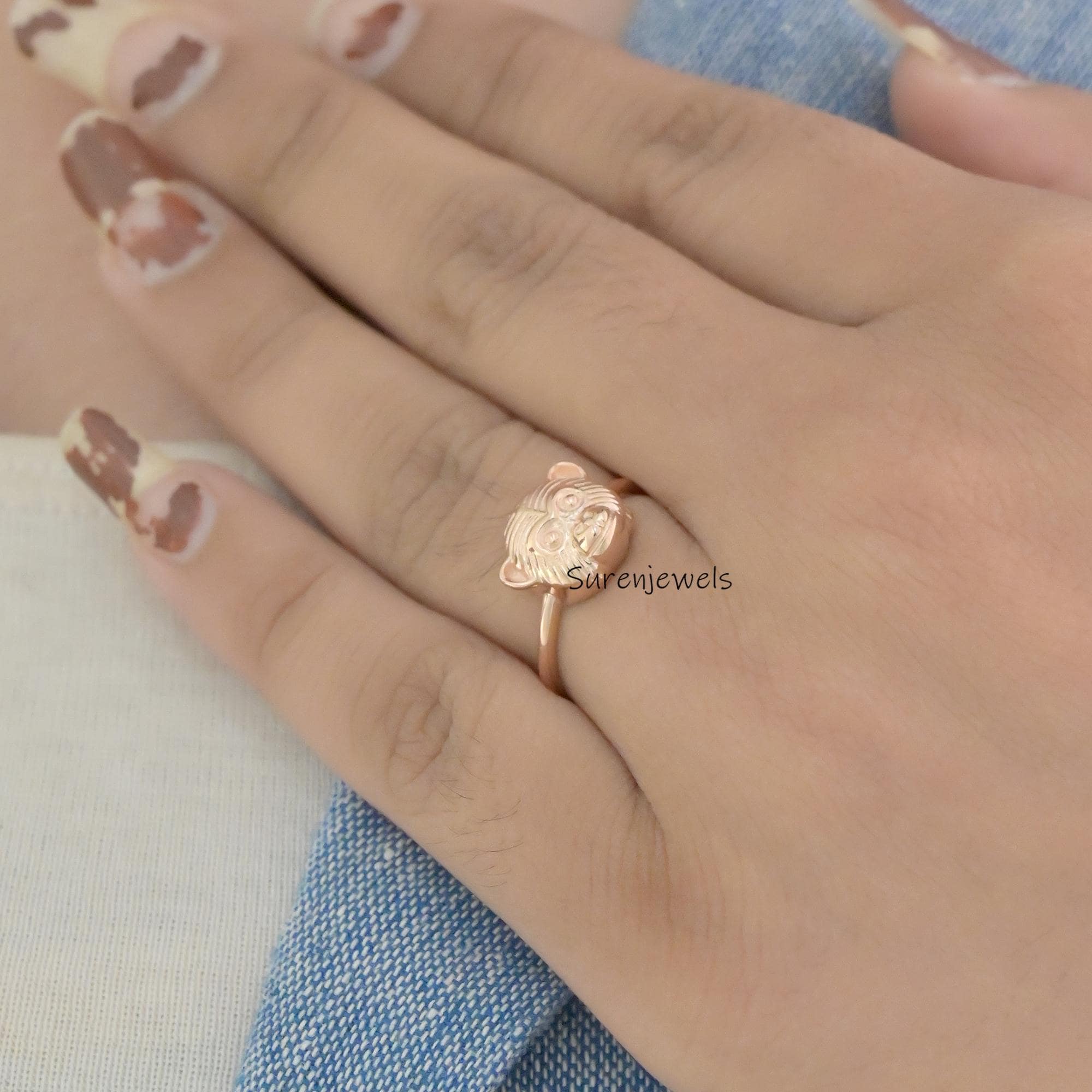 14k Gold Chimpanzee Ring: Dainty Solid Gold Monkey Jewelry - View 7 - Suren Jewels | SKU: SJR2902-SLRG-US-6