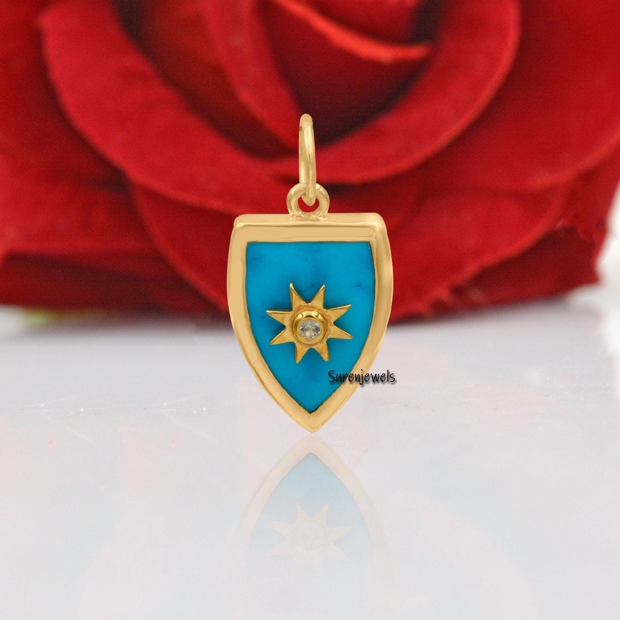 925 Silver Shield Pendant: Handmade Gemstone Lapis Paladin - View 2 - Suren Jewels | SKU: SJP1058-SLYGTQWT-25mm