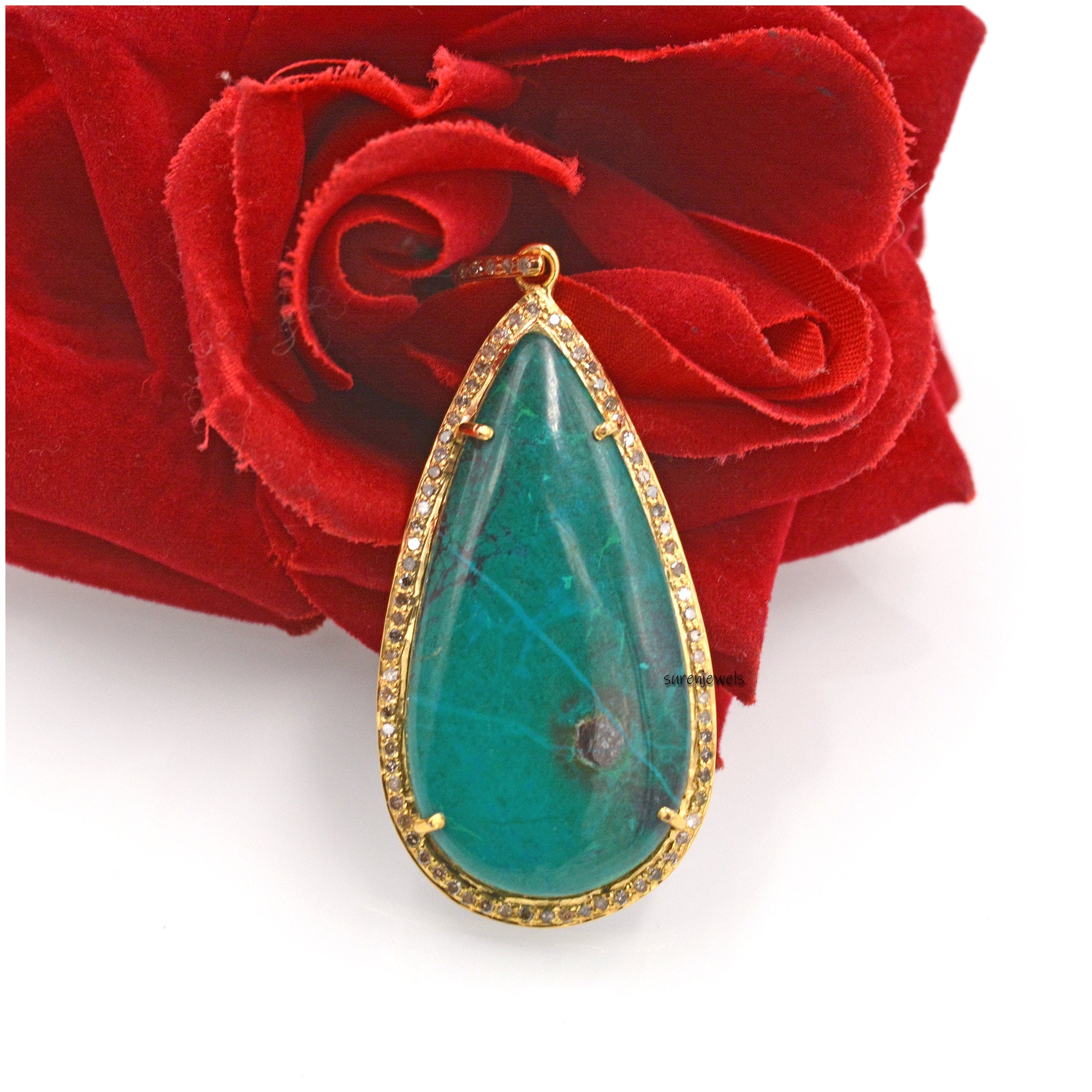 14k Gold Gemstone Teardrop Pendant: Handmade Designer Jewelry - View 2 - Suren Jewels | SKU: SJP177-SLWGMTCS-N47-18I-925