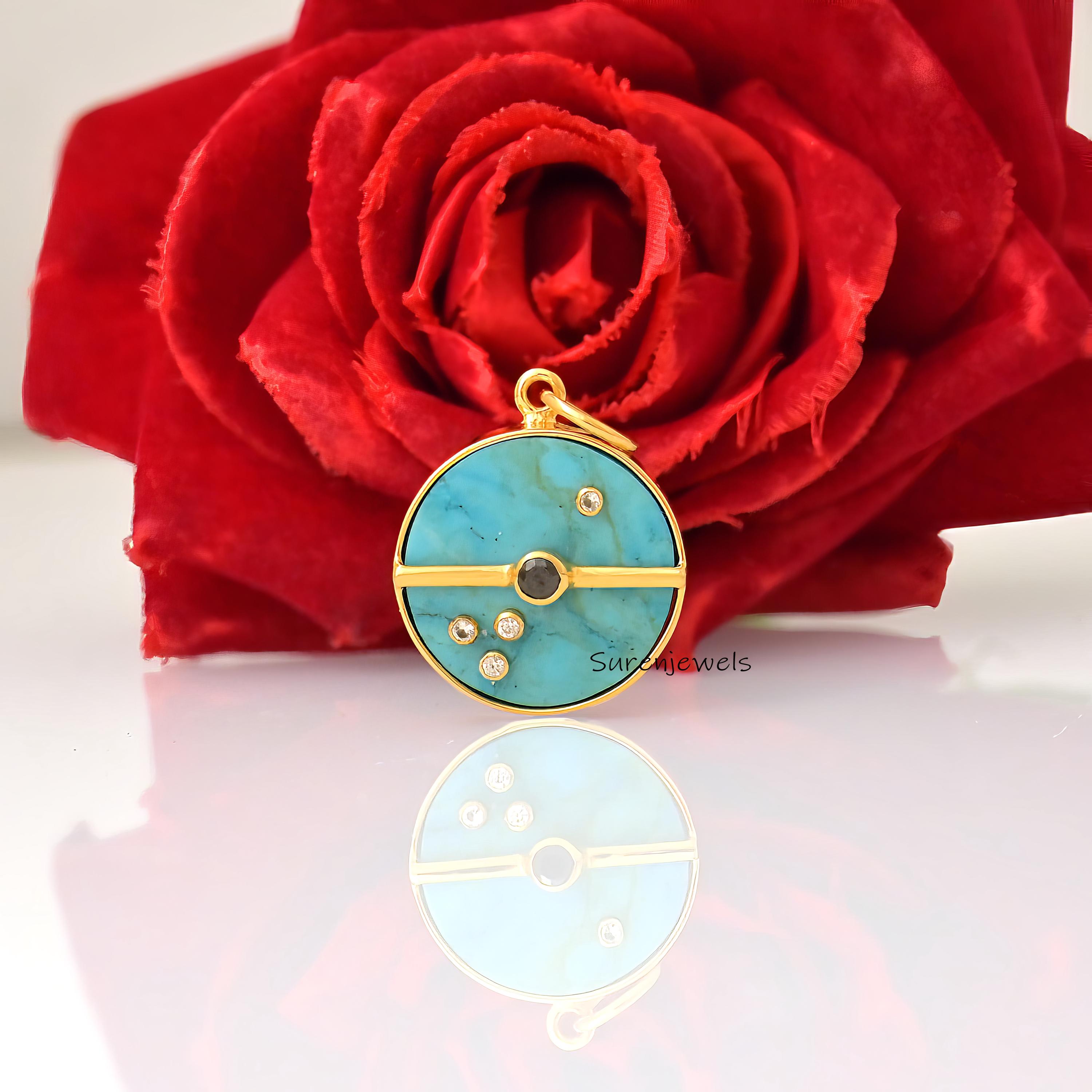 Handmade Gemstone Compass Pendant, Designer Style - View 4 - Suren Jewels | SKU: SJP4859-SLYGBOMG-25M