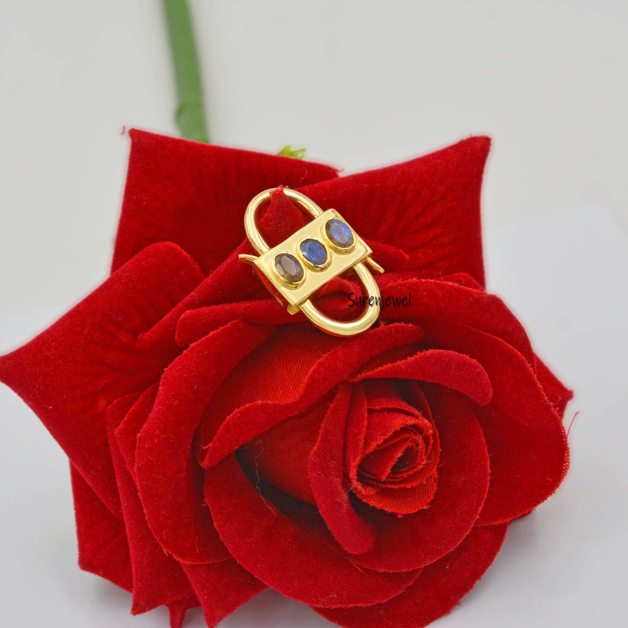 14k Gold Plated Gemstone Padlock Pendant: Handmade Jewelry - View 5 - Suren Jewels | SKU: SJP31-SLRGBT