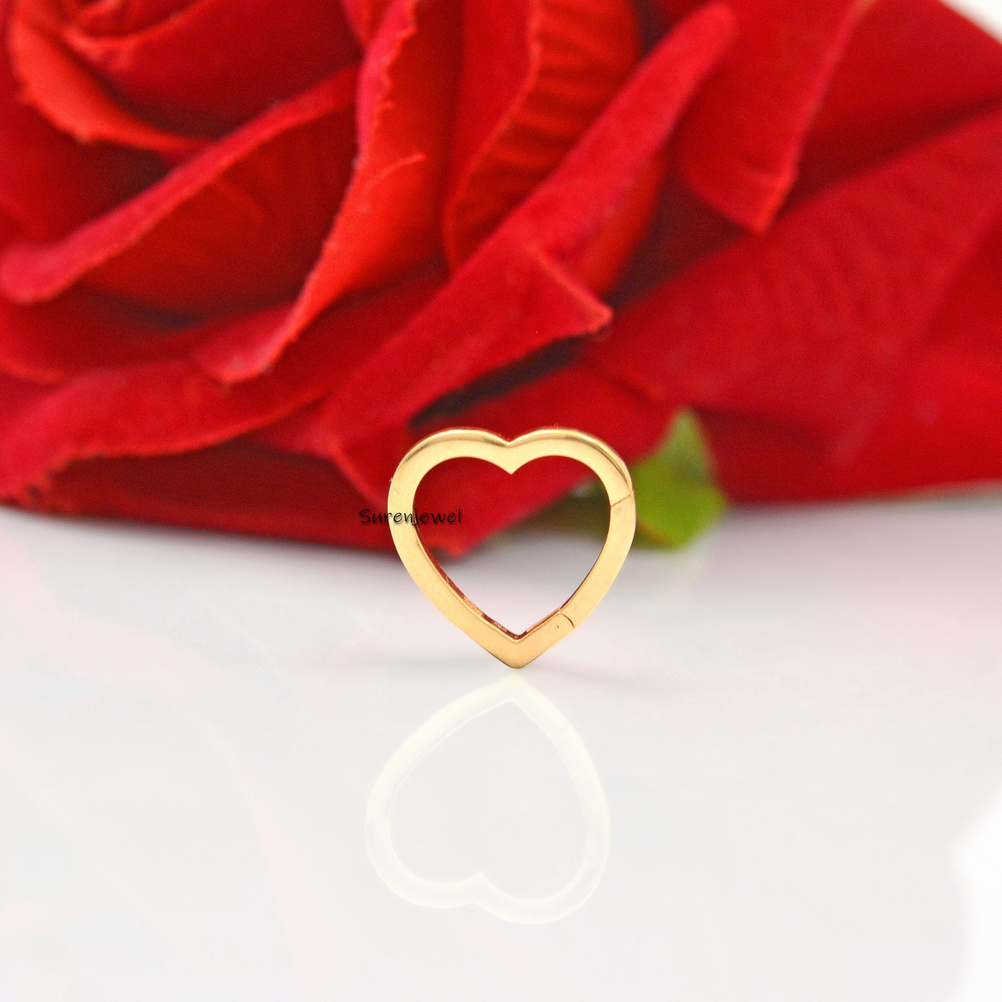 14K Gold Heart Charm Enhancer Link: Snap Lock Connector (15mm) - View 2 - Suren Jewels | SKU: SJP446-
