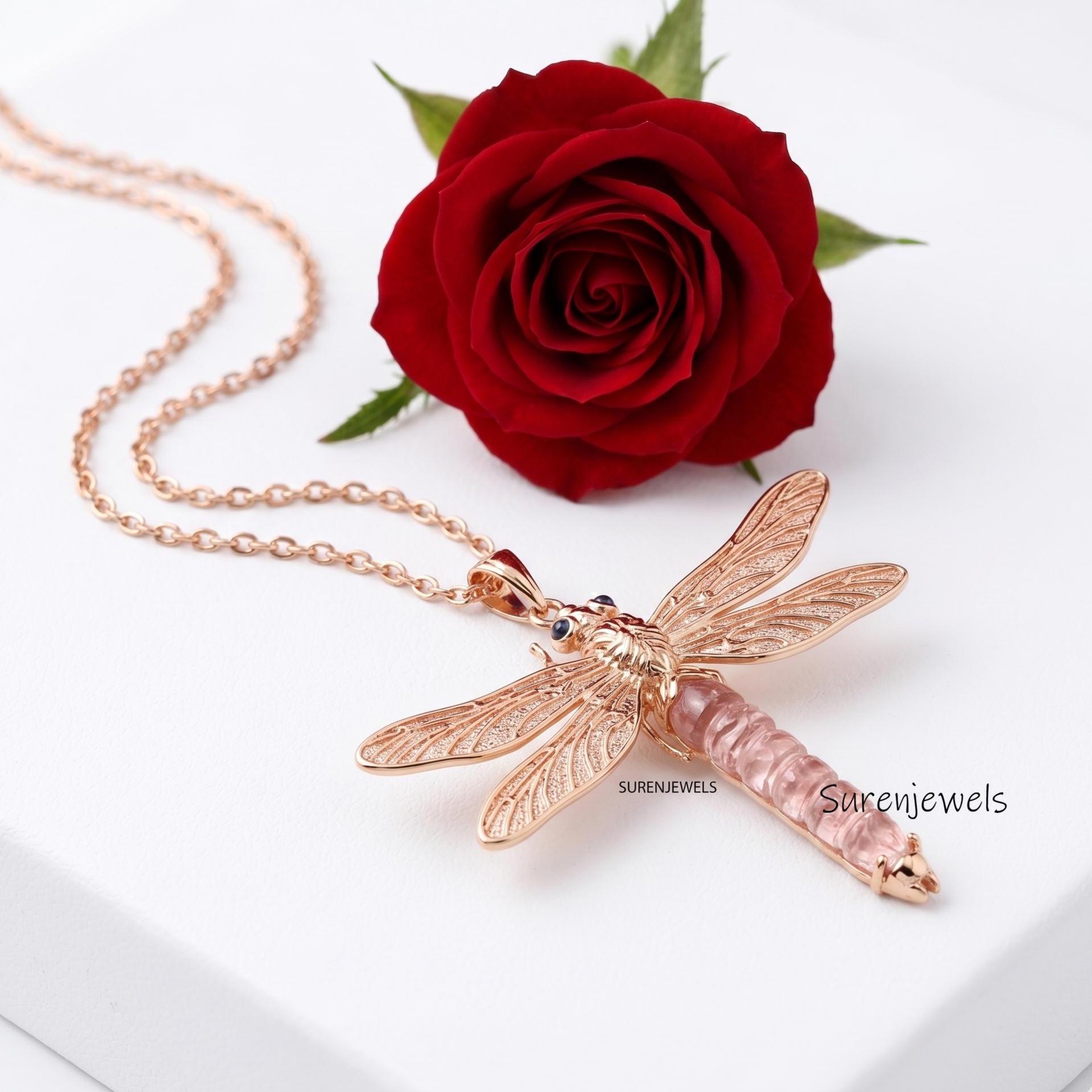 14k Gold Gemstone Cicadas Pendant, Cicada Egyptian Beetle Jewelry, Gold Gemstone Animal jewelry, Gemstone Cicadas Pendant - S