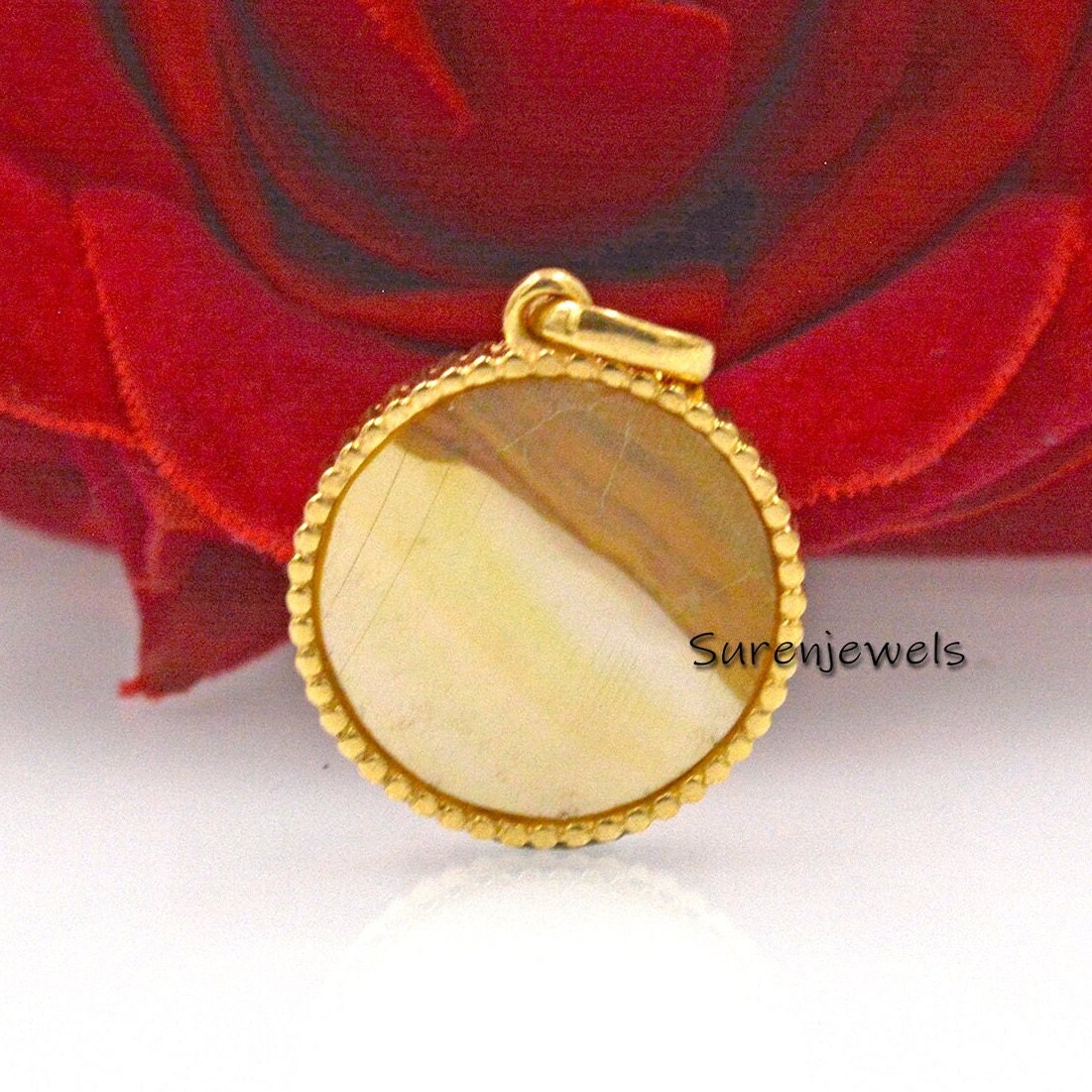 14k Gold Hand Carved Gemstone Flower Pendant Jewelry - View 2 - Suren Jewels | SKU: SJP1646-SLYGMOPOCZ