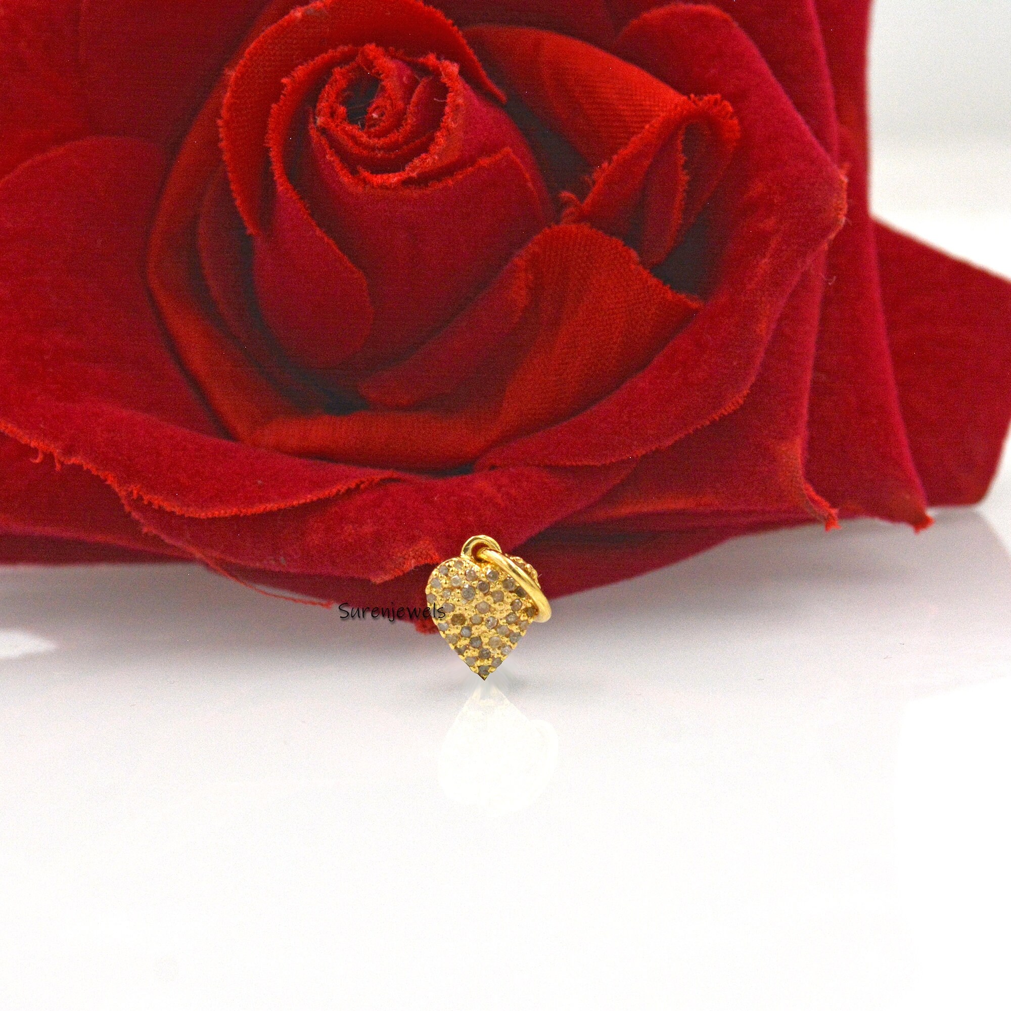 14K Gold Turquoise Heart Charm: Designer Love Pendant - View 7 - Suren Jewels | SKU: SJP1095-SLYGPSP