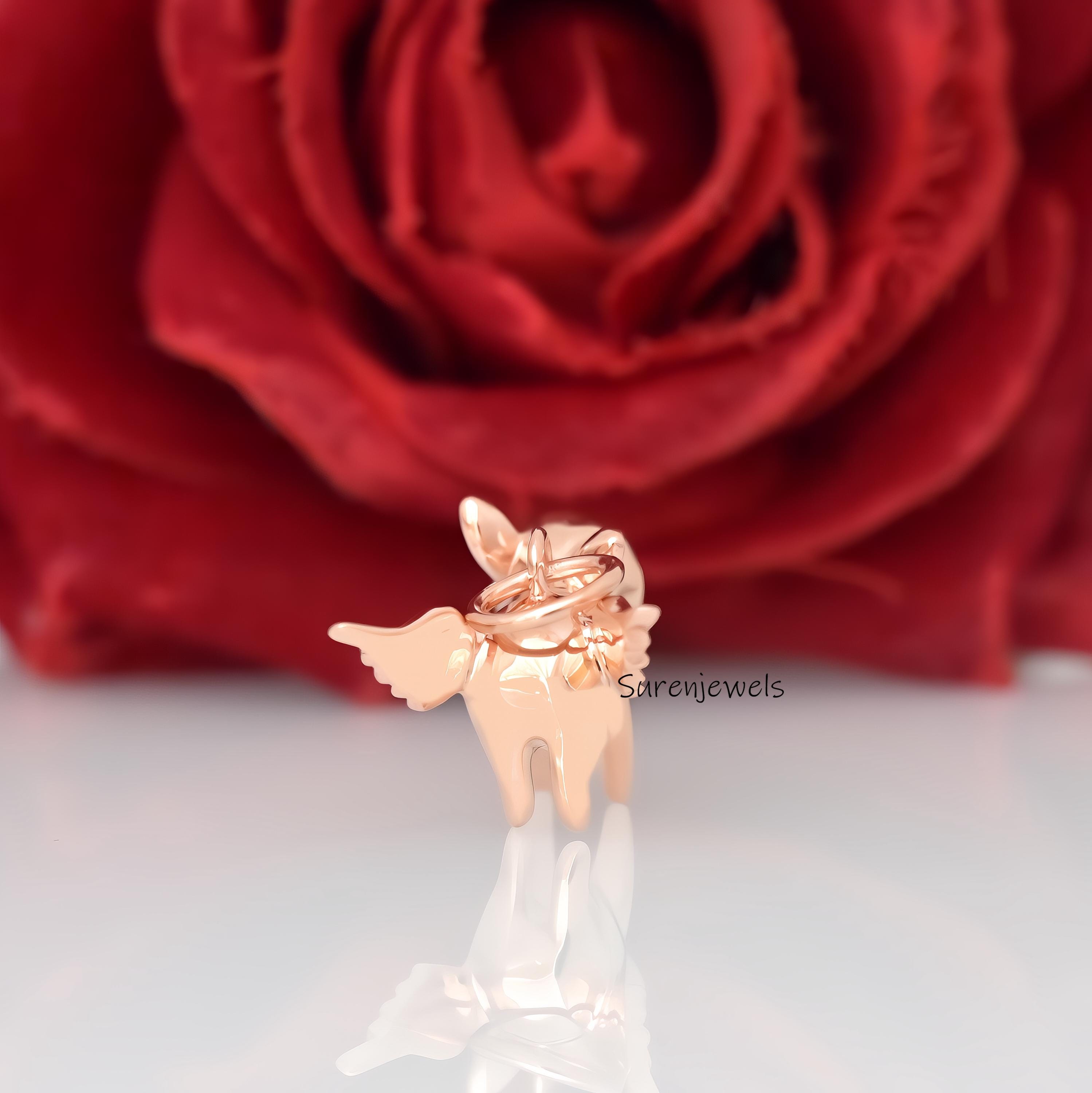 14k Gold Flying Pig Pendant: Solid Gold Animal Jewelry - View 6 - Suren Jewels | SKU: SJP4613-SLWG-20M