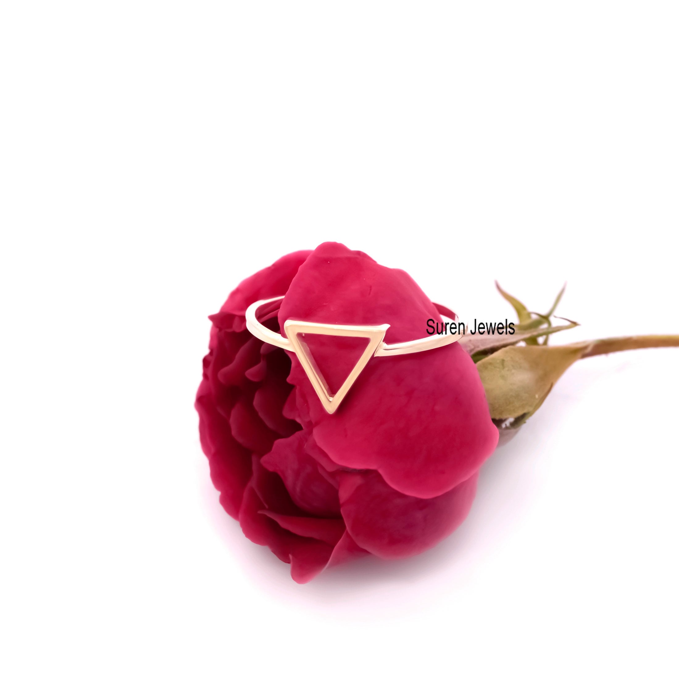 Hammered Sterling Silver Triangle Ring: Open Geometric Design - View 5 - Suren Jewels | SKU: SJR09-SLYG