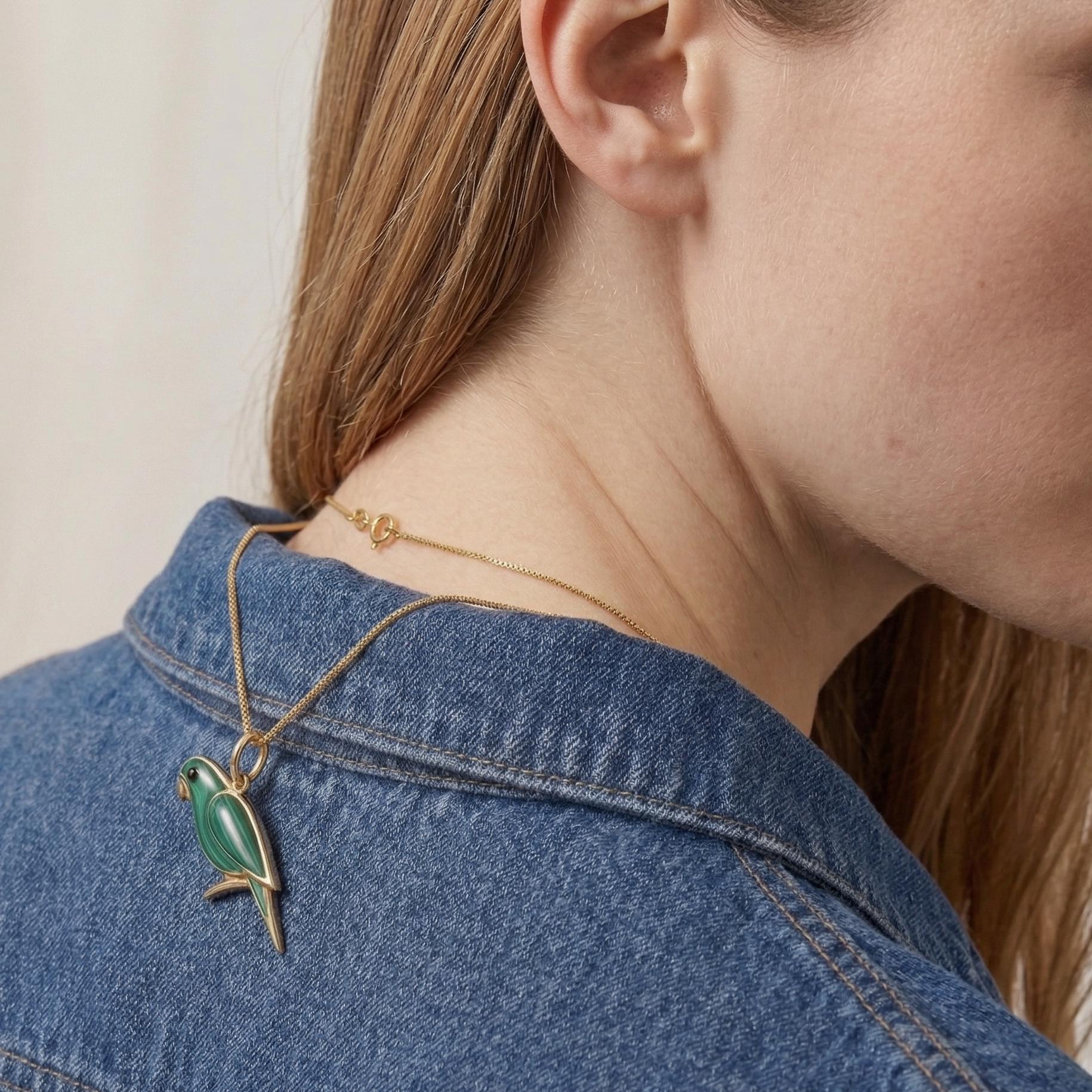 14k Gold Gemstone Parrot Pendant, hand Carved Animal Jewelry - View 3 - Suren Jewels | SKU: SJP