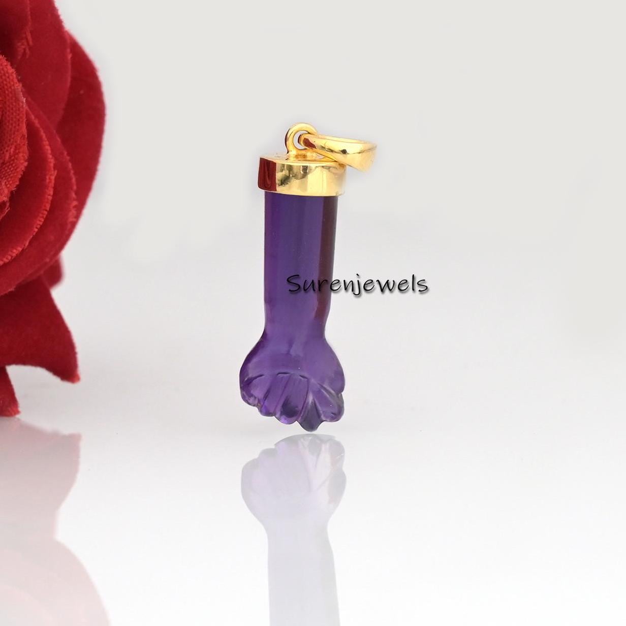 925 Silver Gemstone Figa Hand Pendant: Carved Hamsa Charm - Suren Jewels | SKU: SJP984-SLWGLPZ-25M