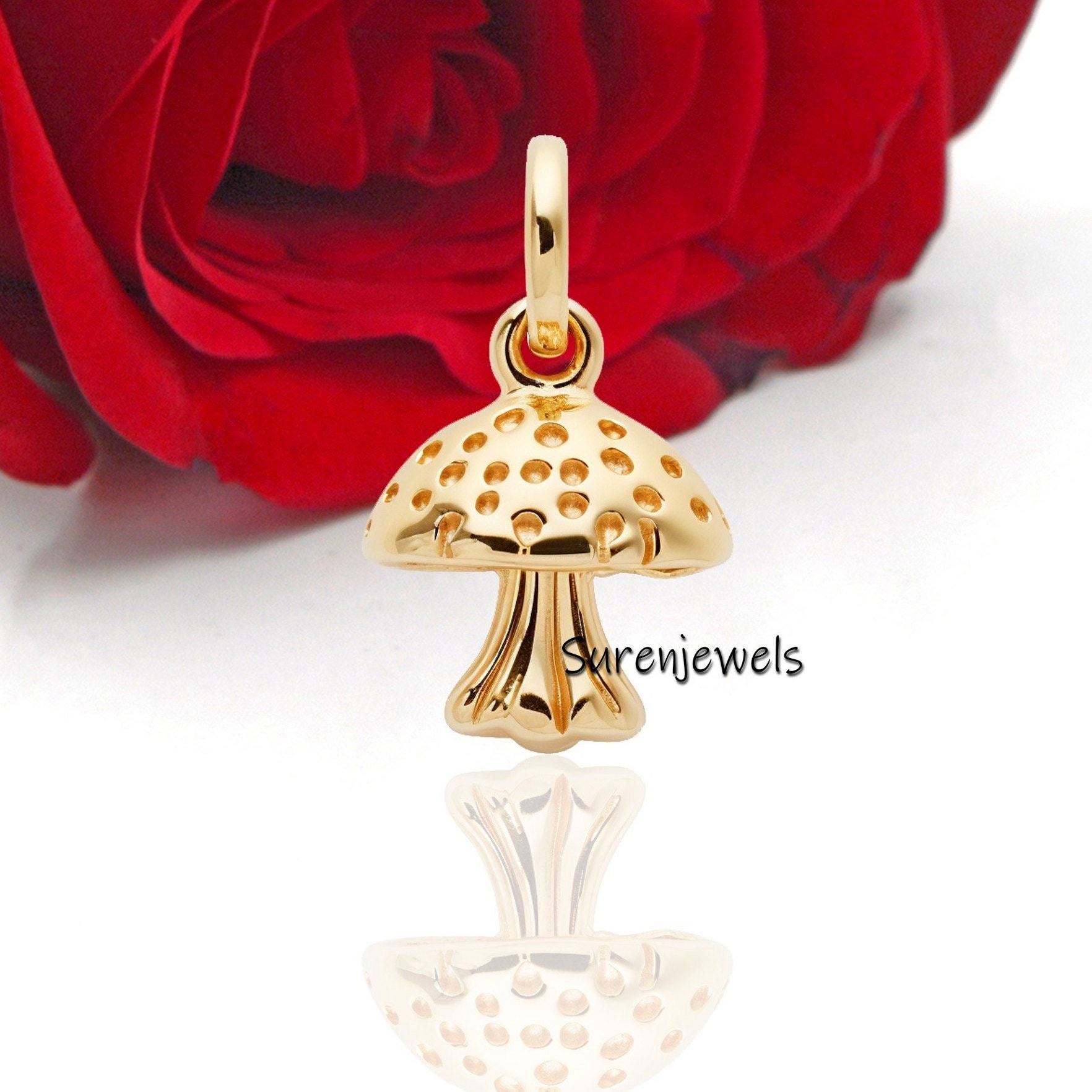 14k Gold Mushroom Pendant: Dainty Magic Charm - Suren Jewels | SKU: SJP2718-SLYG