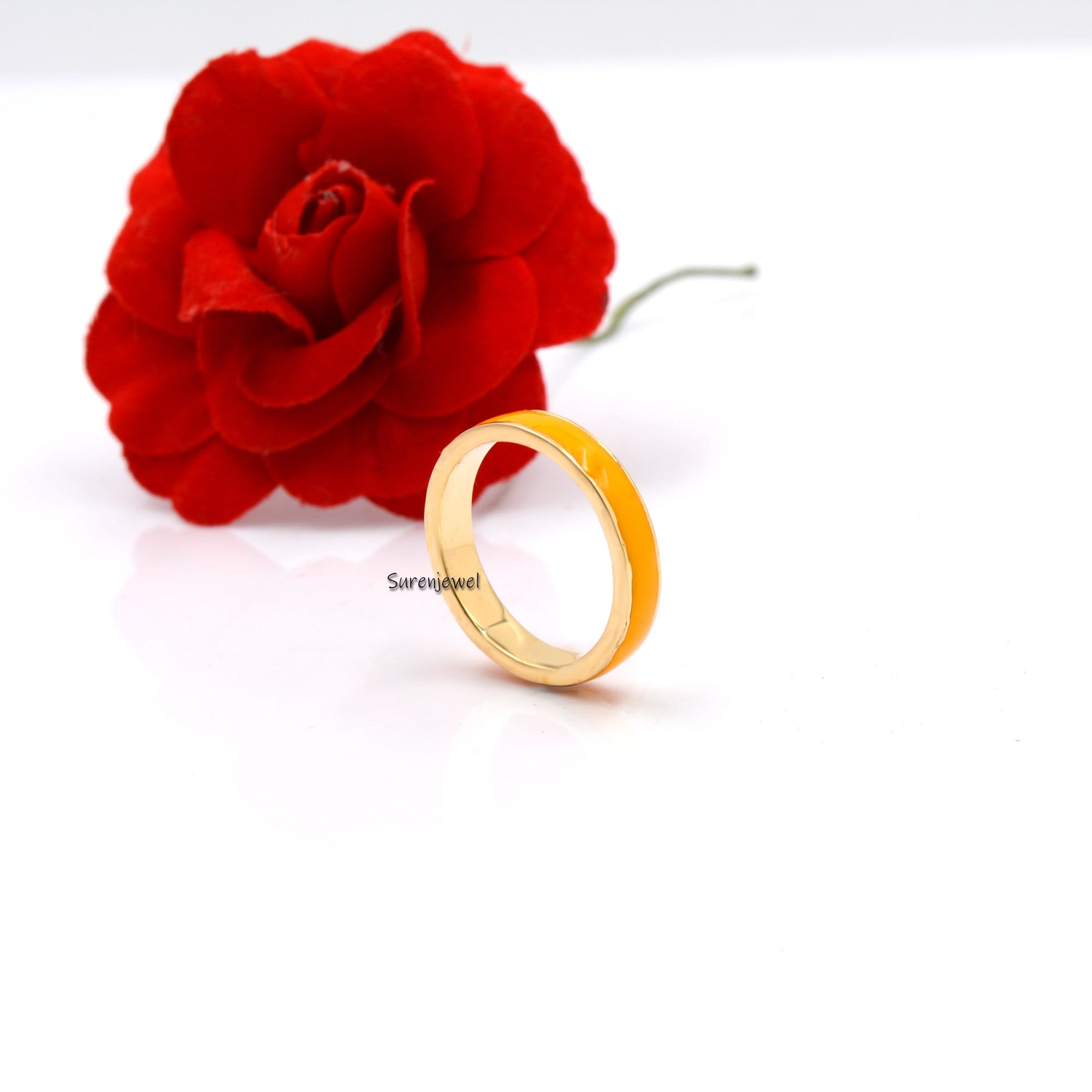 925 Silver Enamel Band Ring: Multi Color Stacking Ring - View 2 - Suren Jewels | SKU: SJR306-SLYGELB
