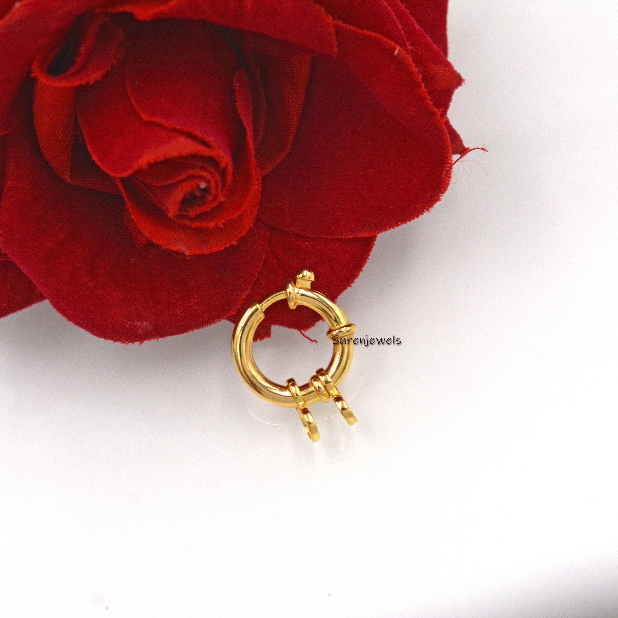 14k Solid Gold Spring Ring Clasp - Italian Designer Sailor's Bolt (18MM) - View 2 - Suren Jewels | SKU: SJF137-SLNS-12M