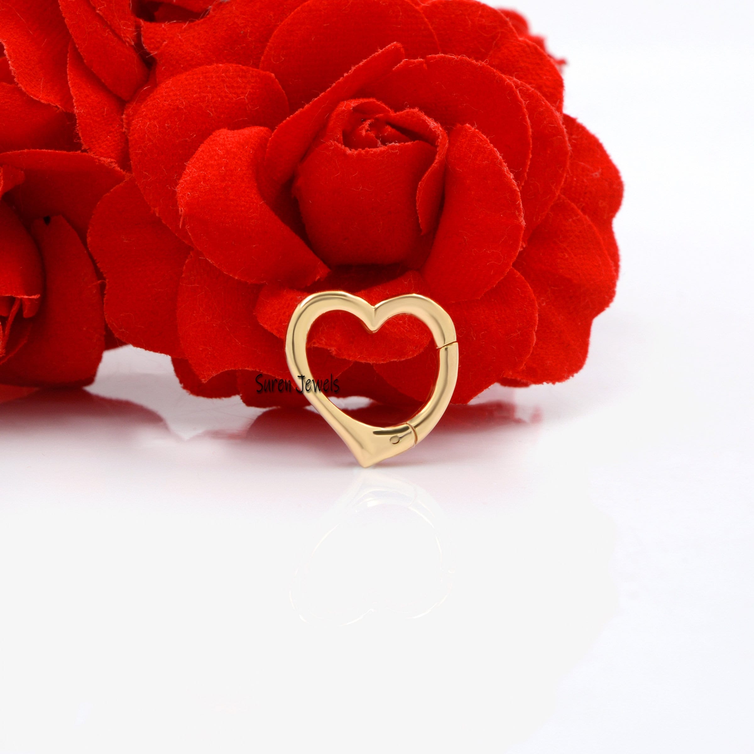 14K Solid Gold Heart Charm Holder: Removable Enhancer Lock, 16mm - View 2 - Suren Jewels | SKU: SJP645
