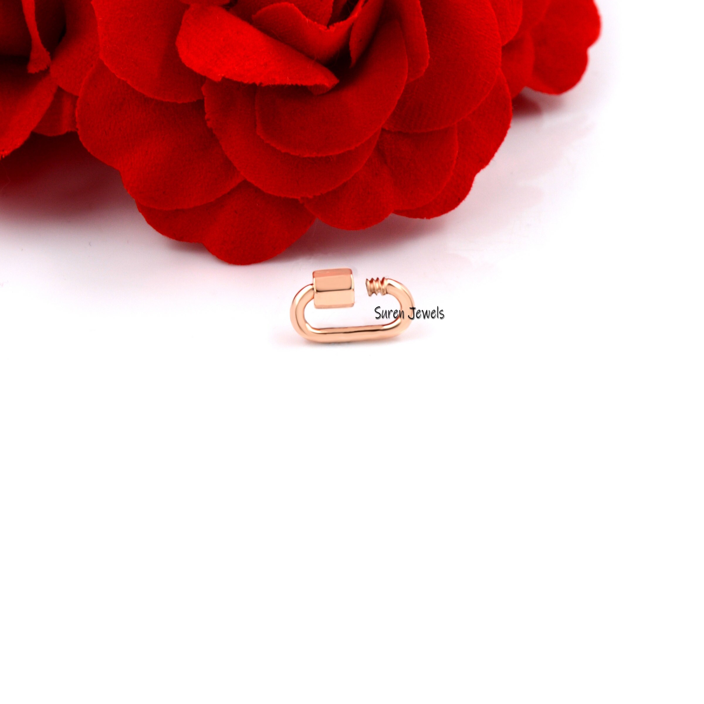 Handmade 14k Solid Gold Oval Carabiner Lock Clasp - View 6 - Suren Jewels | SKU: SJC130-SLYG-12M