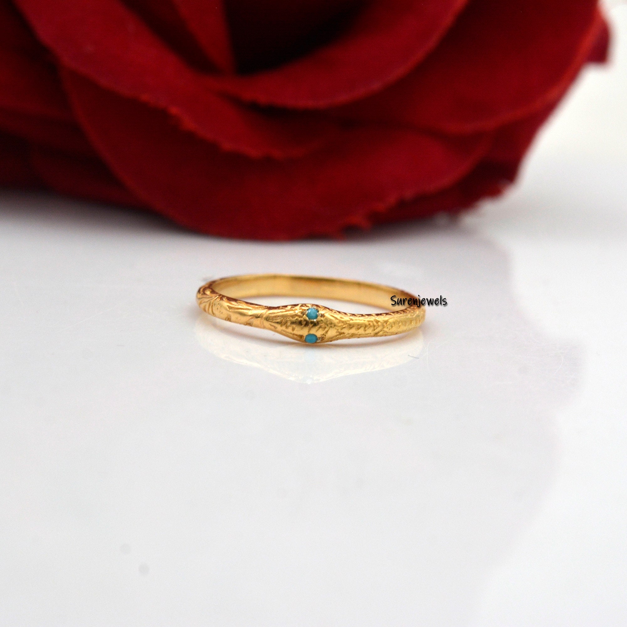 14k Solid Gold Ouroboros Snake Ring: Gemstone Serpent Jewelry - View 5 - Suren Jewels | SKU: SJR912-SLYGTQ-US-5