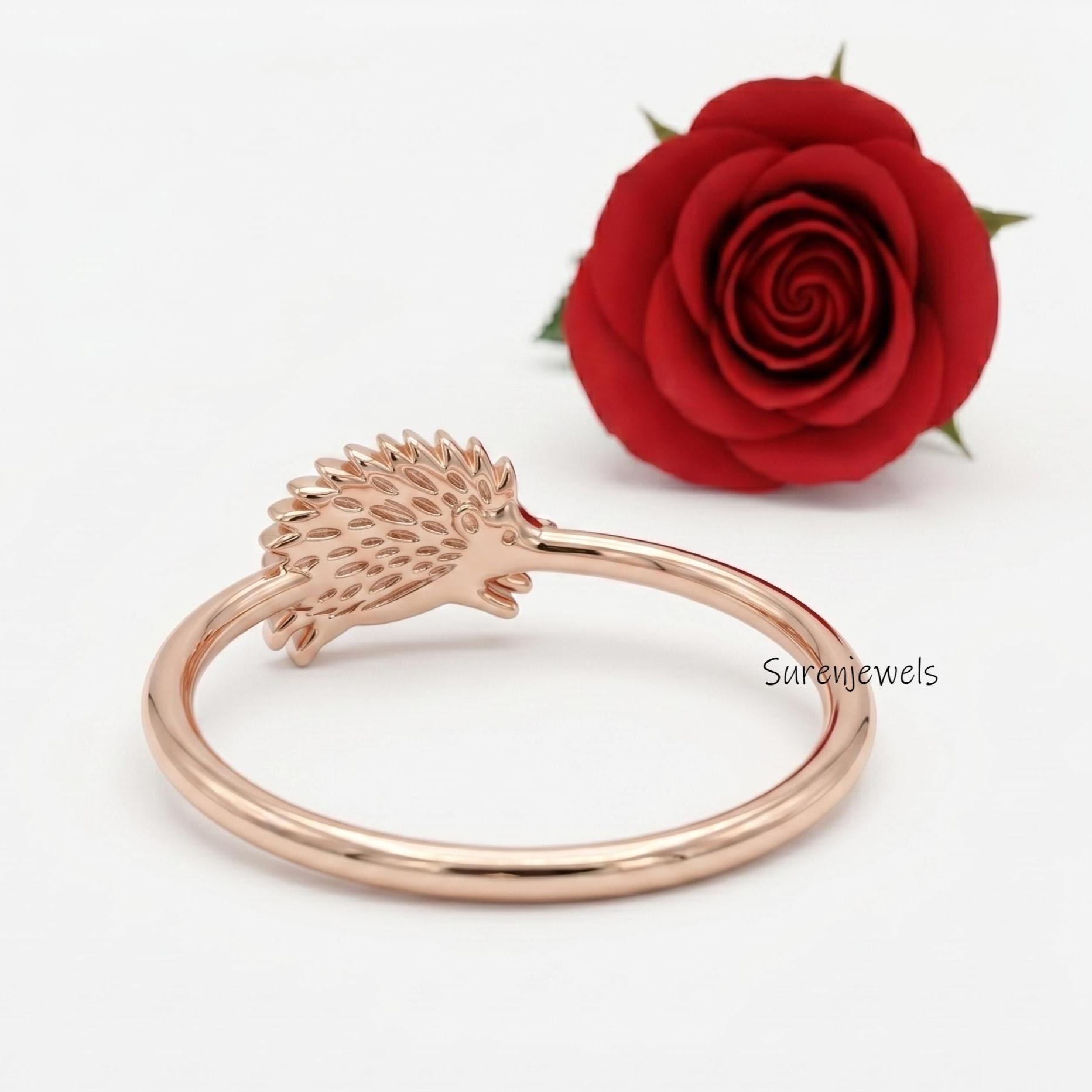 Solid 14K Gold Hedgehog Ring, Dainty Hedgehog Ring, Gold Hedgehog Jewelry, Hedgehog Animal Wear Ring, Hedgehog Ring, Hedgeho