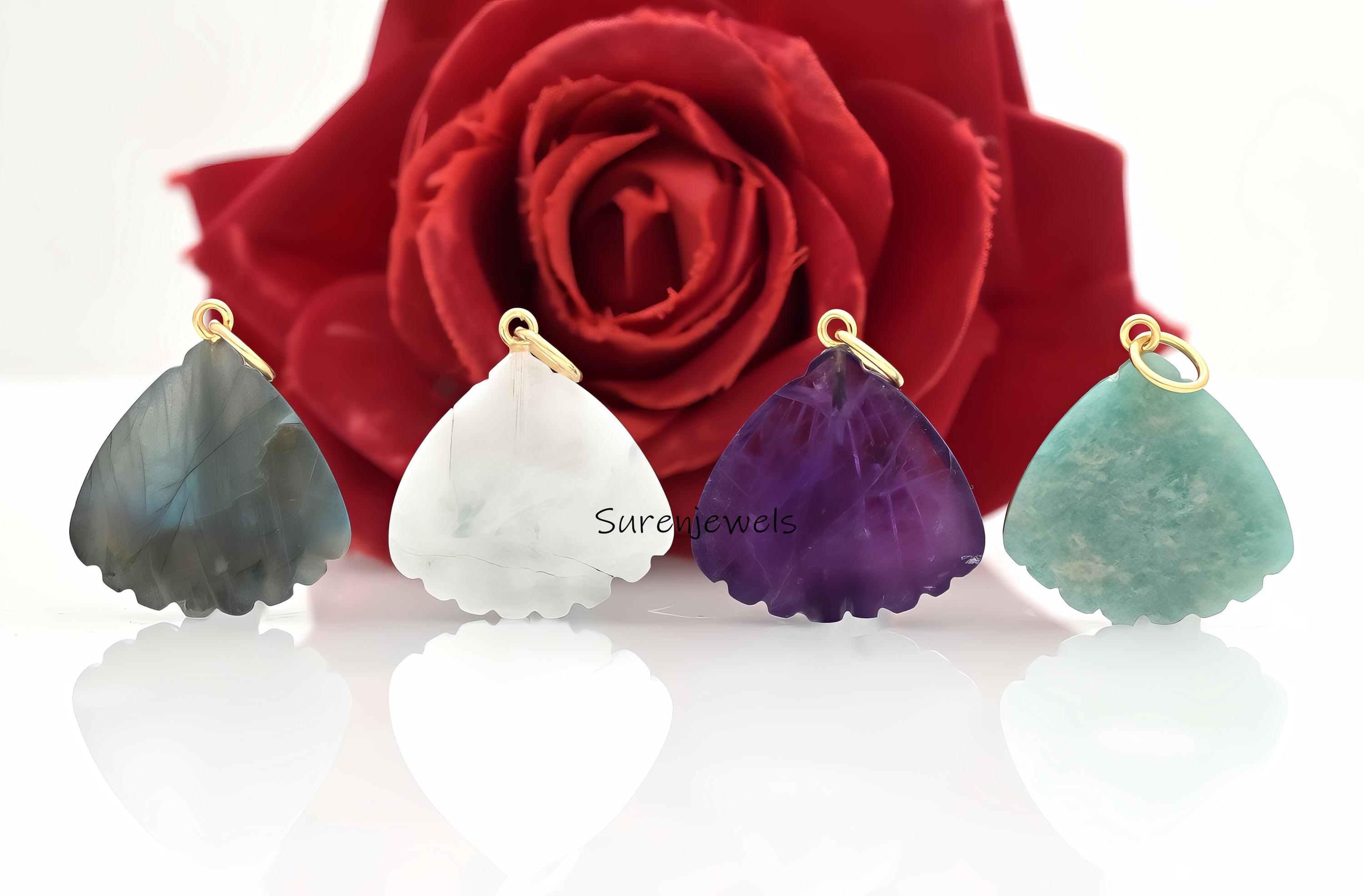 925 Silver Gemstone Shell Pendant: Hand Carved Charm - View 3 - Suren Jewels | SKU: SJP1497