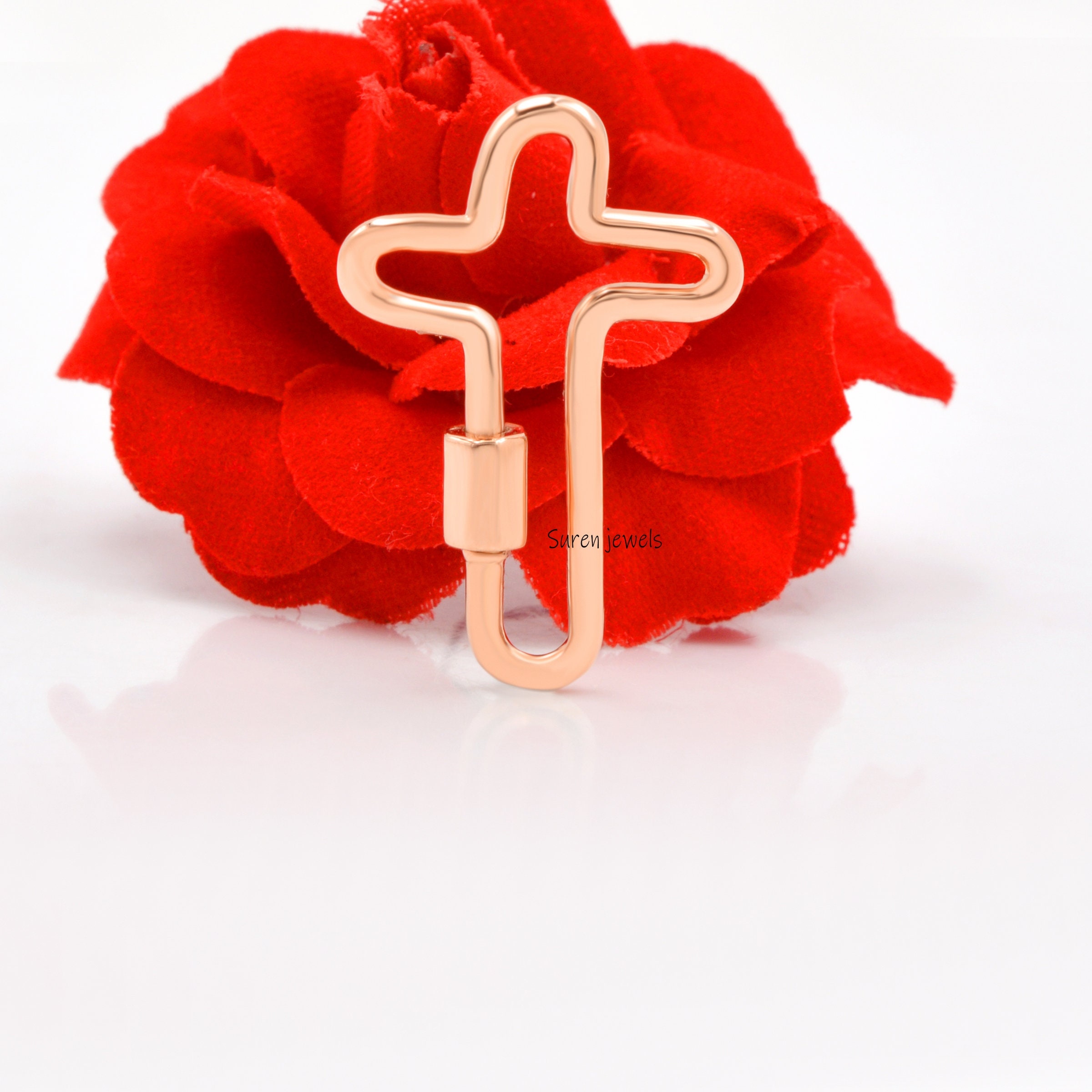 14K Gold Cross Carabiner Lock: Religious Charm (29*19 MM) - View 3 - Suren Jewels | SKU: SJC06