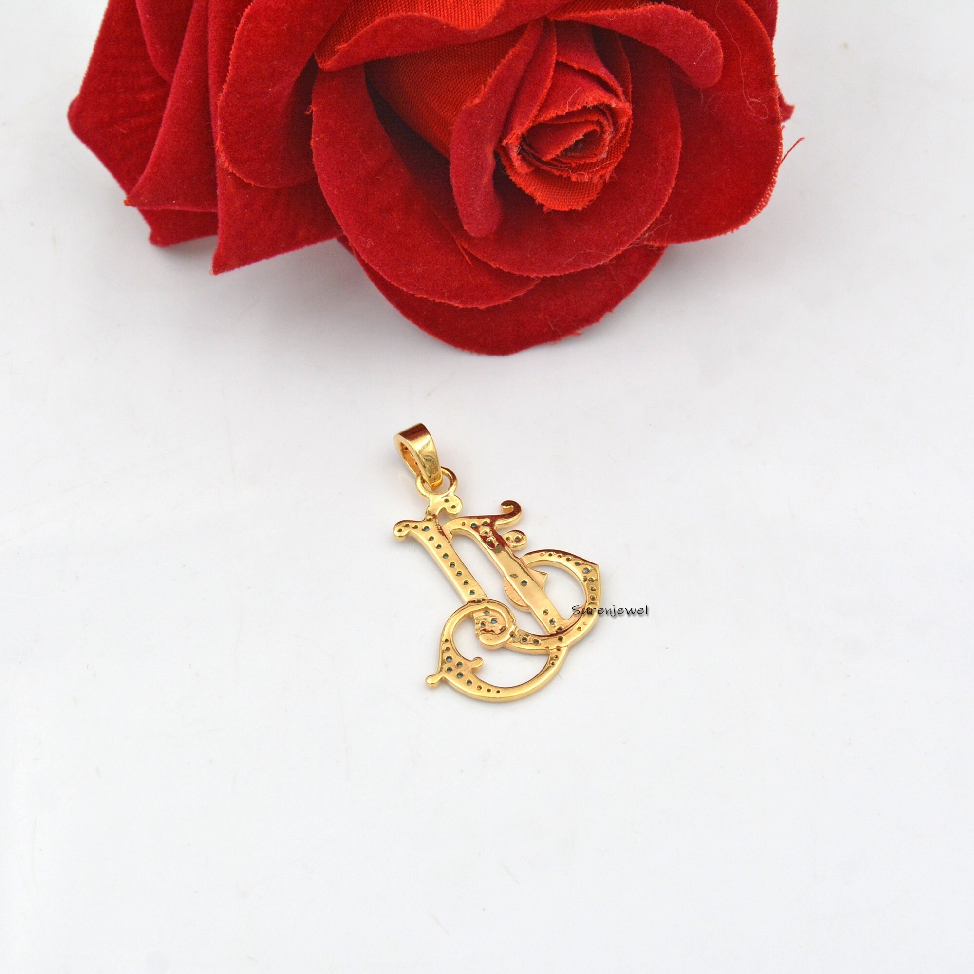 Sterling Silver Pave Diamond Monogram Pendant - Custom Alphabet Jewelry - View 3 - Suren Jewels | SKU: SJP540-SLYGDI-MO-N41-1