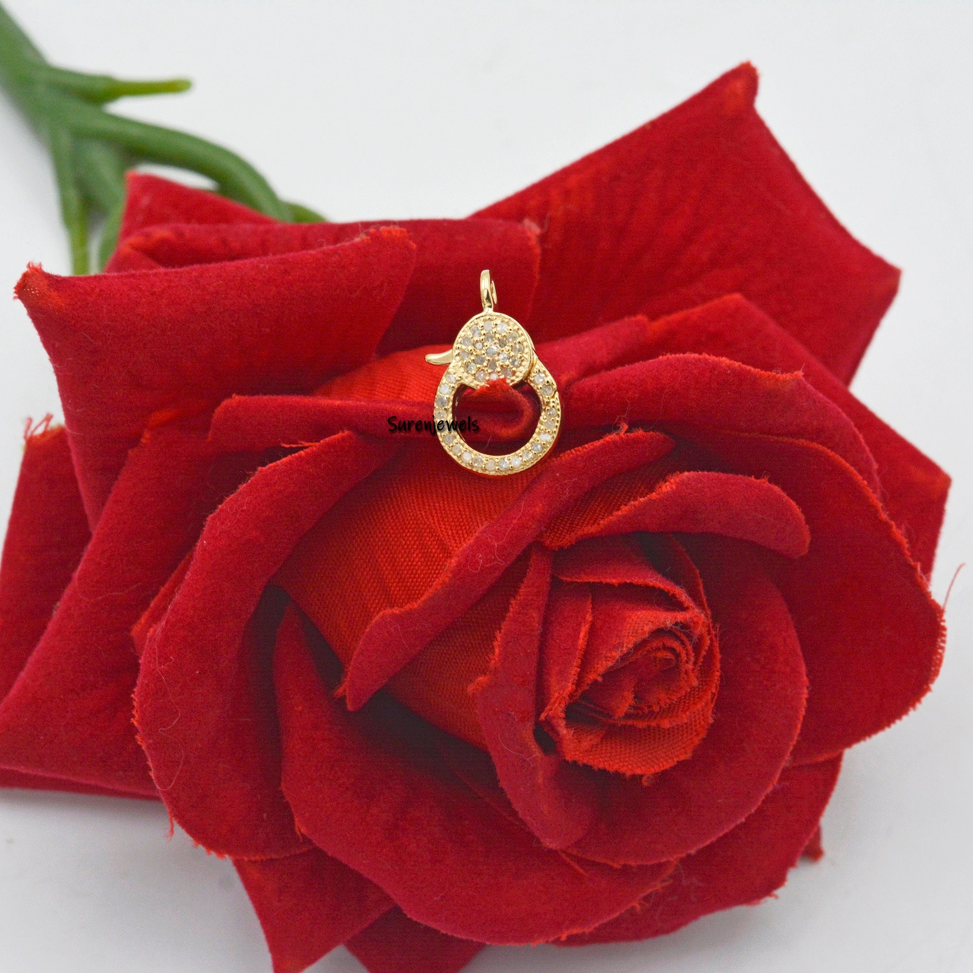 14K Gold Pave Diamond Lobster Lock Clasp (19x11 MM) - View 7 - Suren Jewels | SKU: SJF93-SLYGDI
