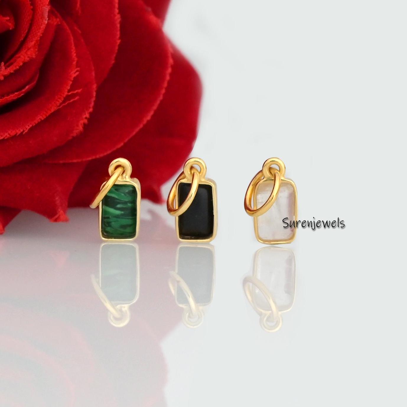 14K Gold Bezel Moonstone Pendant: Emerald Cut Charm - View 2 - Suren Jewels | SKU: SJP3480-SLYGMK-12M