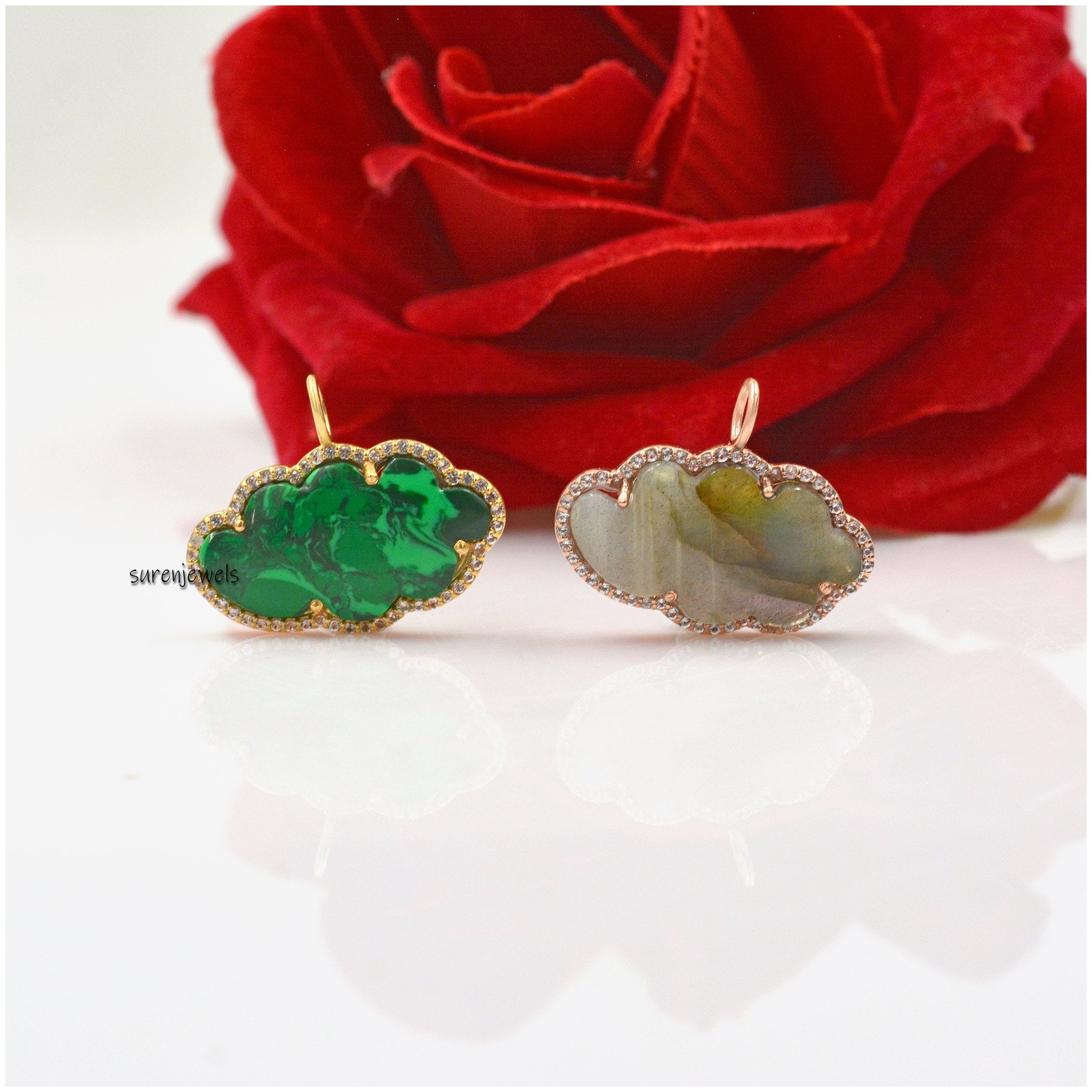Handmade 14k Gold Gemstone Cloud Pendant: Designer Charm - View 2 - Suren Jewels | SKU: SJP1318-SLYGLBWT-22M