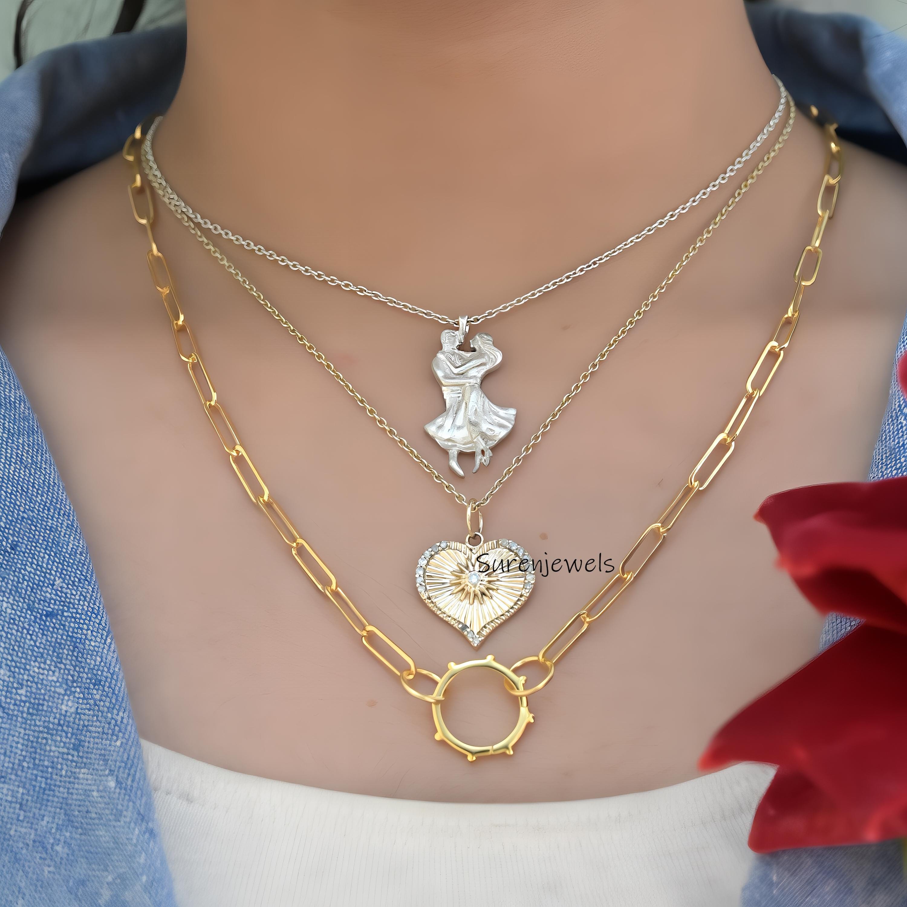 25mm 14K Gold Fluted Heart Pendant: Sunburst Charm - View 6 - Suren Jewels | SKU: SJP4391-9KYGDI-25M,SJP5208-SLYGCZ-25M,SJP55