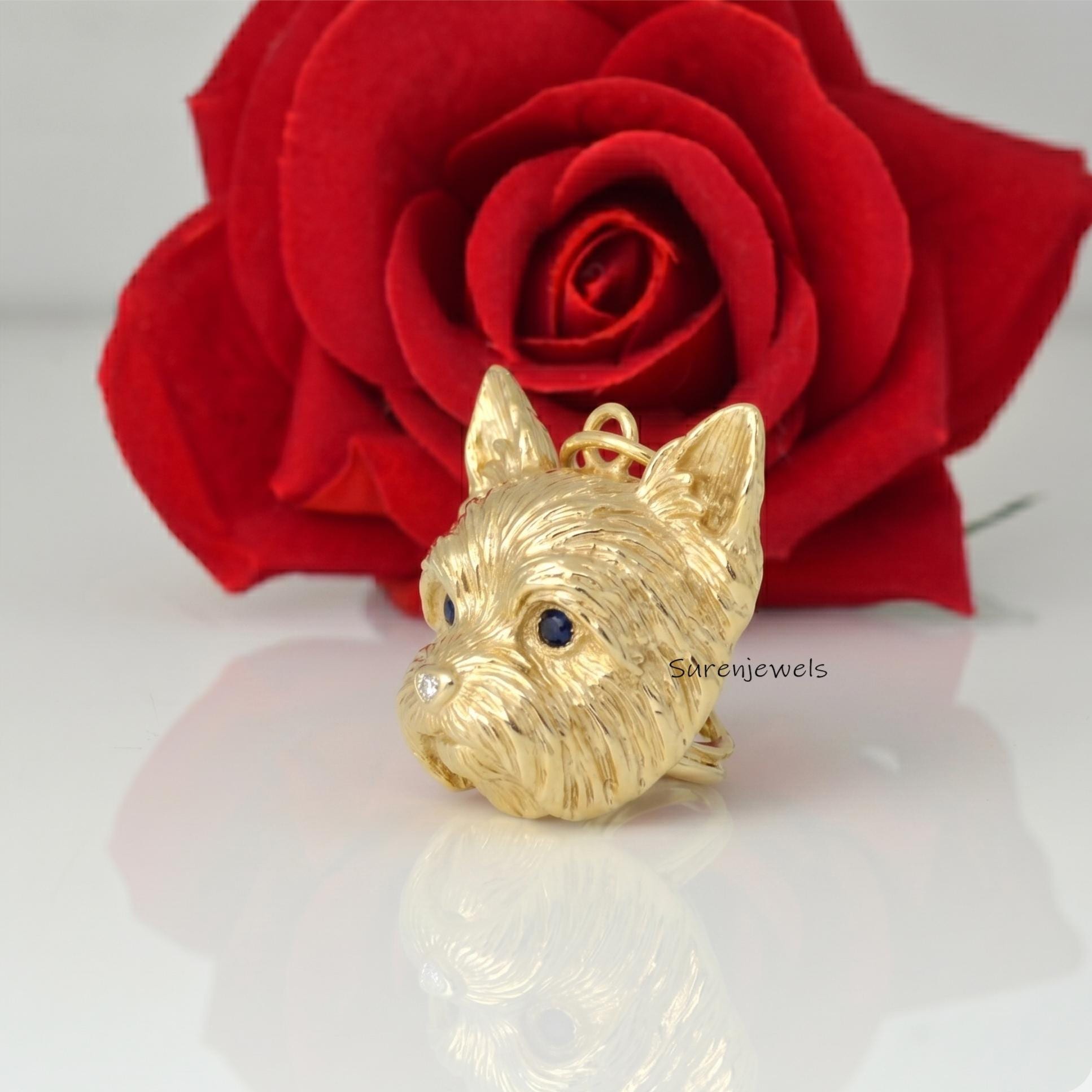 Solid Gold Yorkie Pendant, Yorkshire Terrier Dog Charm, Small Gold Pet Portrait Necklace, Custom Dog Breed Jewelry, Gift for