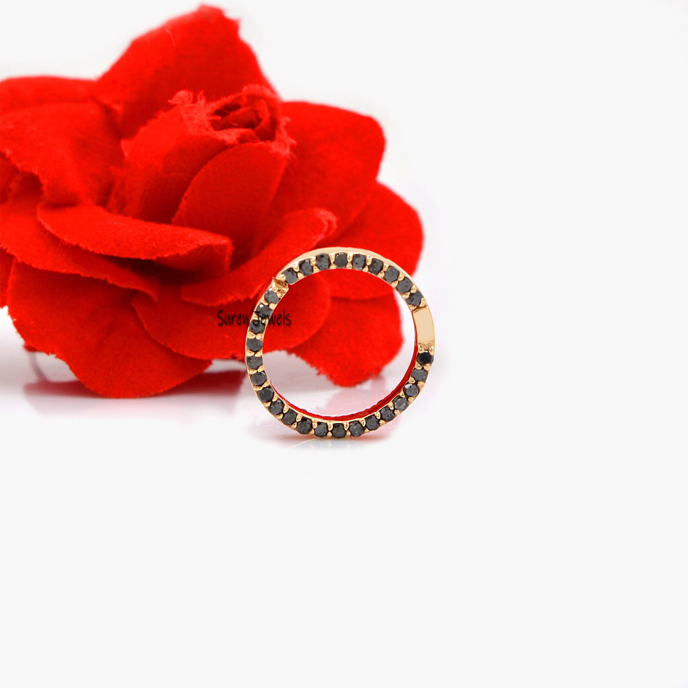14k Gold Diamond Circle Charm Holder: Enhancer Connector, 15mm - View 5 - Suren Jewels | SKU: SJP876 -14KYGBDI