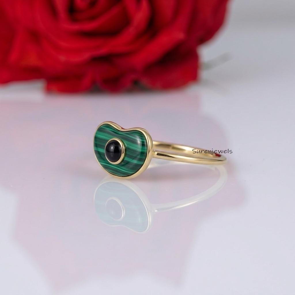14k Gold Gemstone Kidney Bean Ring, Amazonite Bean Ring, Black Onyx Bean Ring, Gold Bean Ring, Handmade Bean Ring, Bean jewel