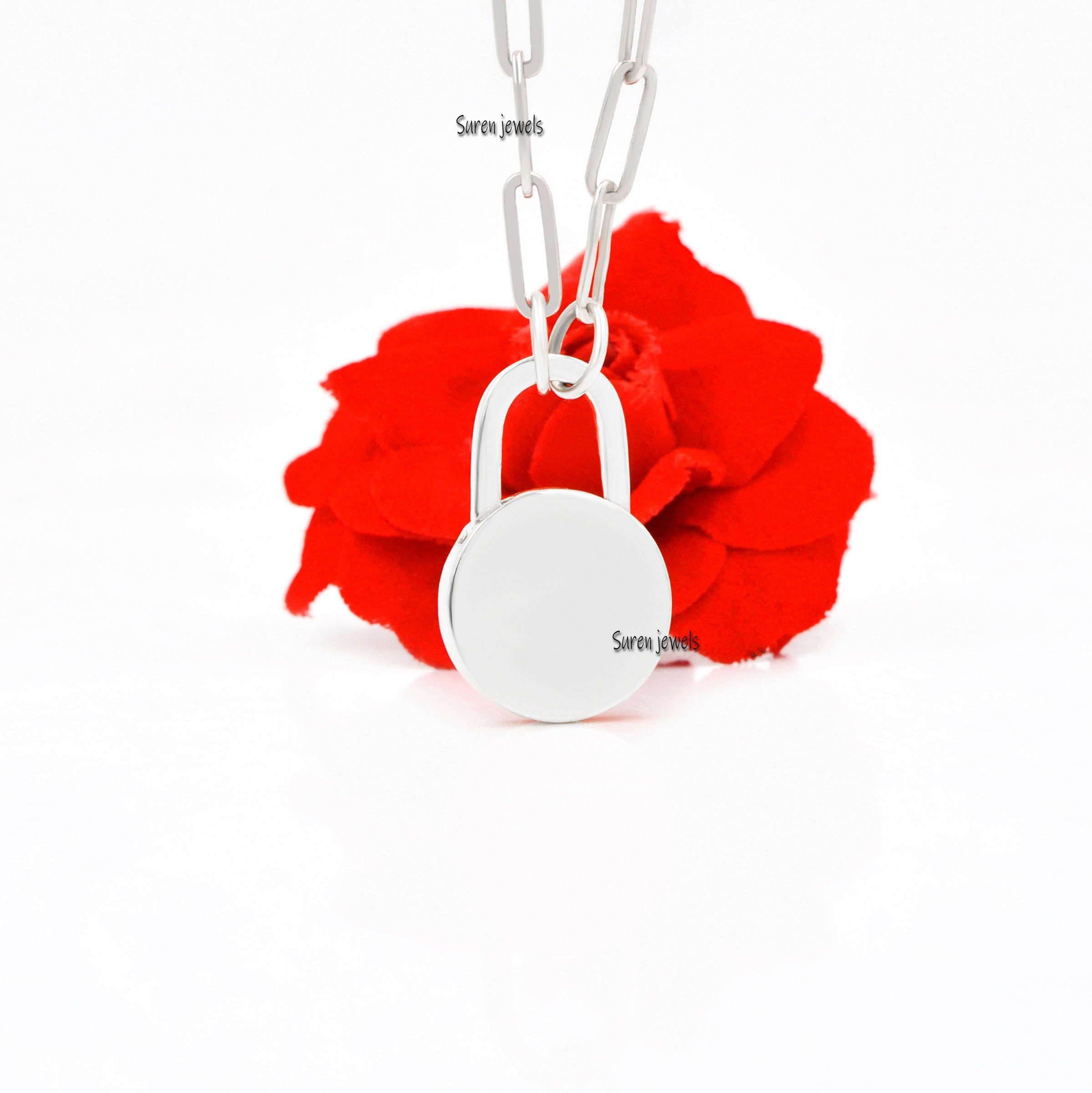 Diamond Compass Charm Lock: 925 Silver Gemstone Padlock Pendant - View 5 - Suren Jewels | SKU: SJP889-SLWGDI