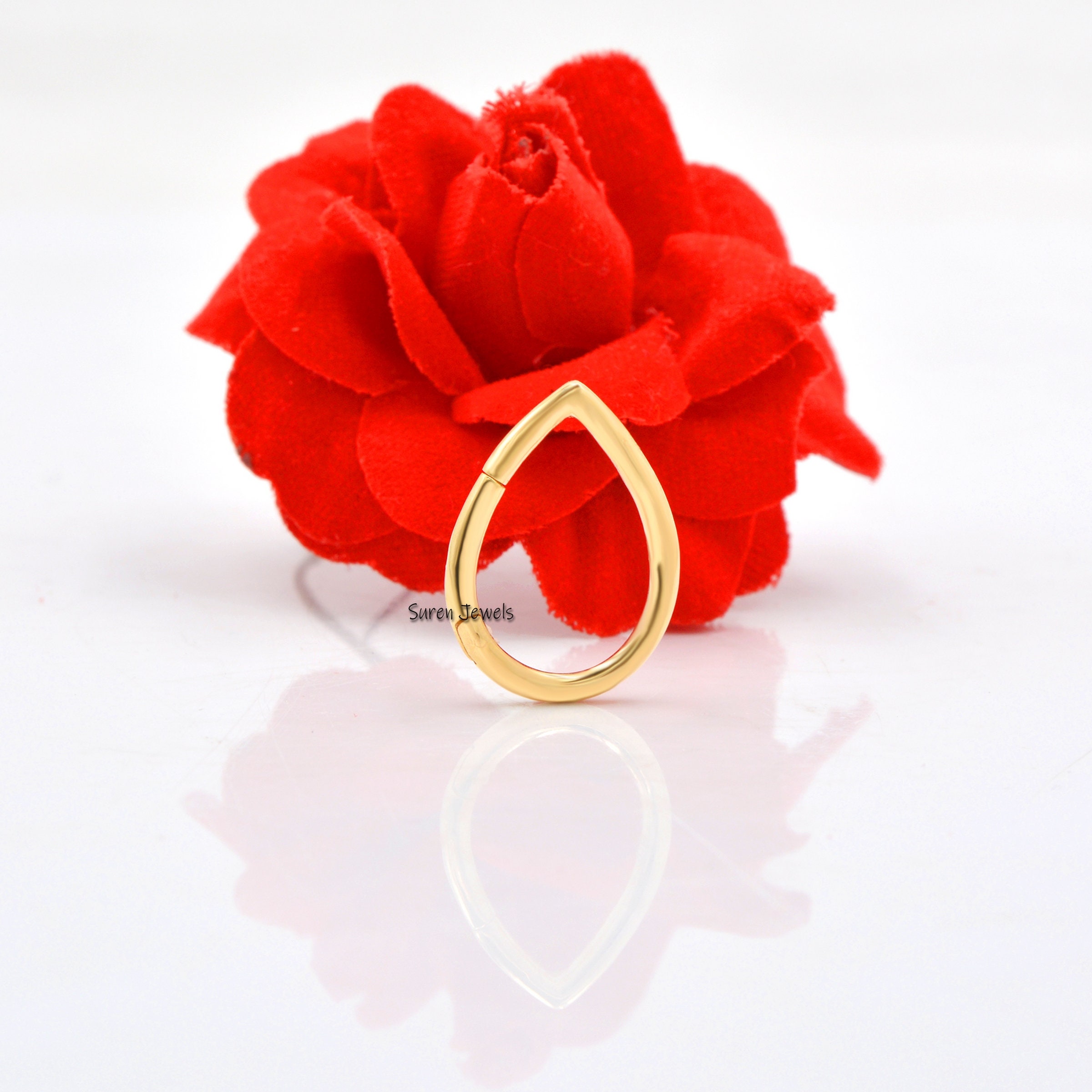 14K Gold Teardrop Charm Holder: Push Lock Pendant, 15mm - View 2 - Suren Jewels | SKU: SJP648