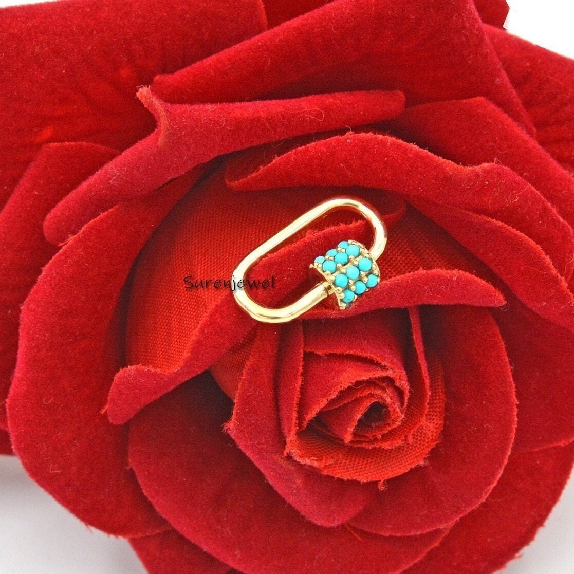 925 Silver Turquoise Carabiner Lock: Gemstone Pendant (20x9mm) - View 4 - Suren Jewels | SKU: SJC09-SLYGTQ-N47-18I