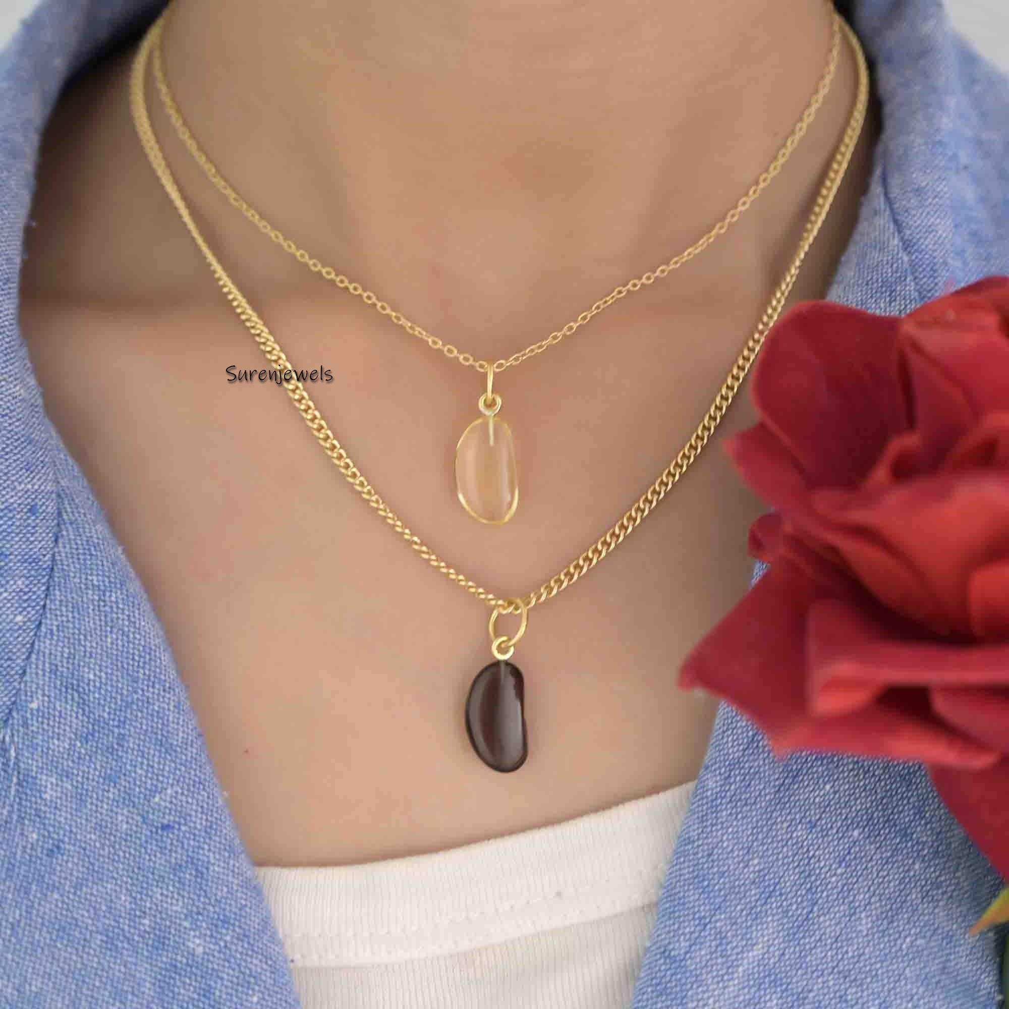 Gemstone Lucky Bean Charm: Carnelian Pendant Jewelry - View 4 - Suren Jewels | SKU: SJP1479-9KYGBO