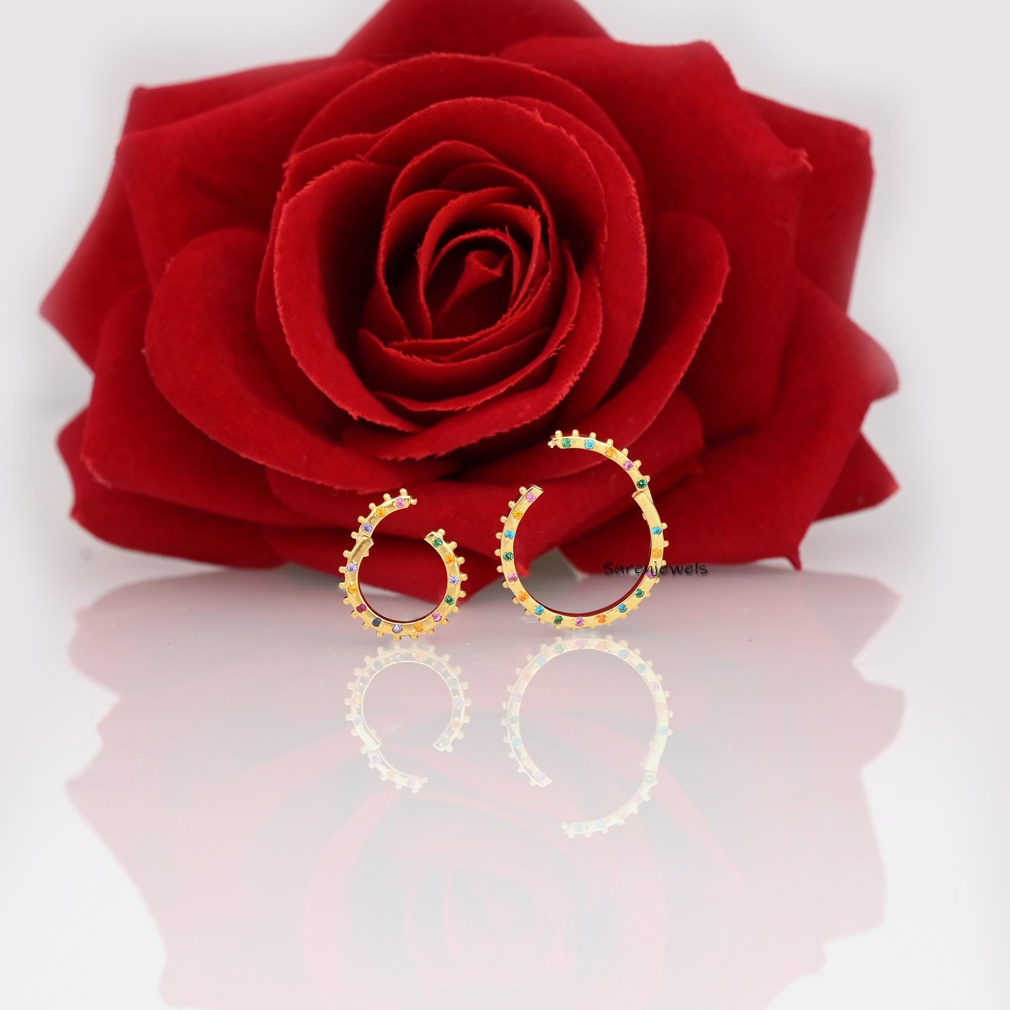 14K Gold Plated Charm Enhancer with Multi Stone - View 3 - Suren Jewels | SKU: SJP655-SLYGMTCS-18M