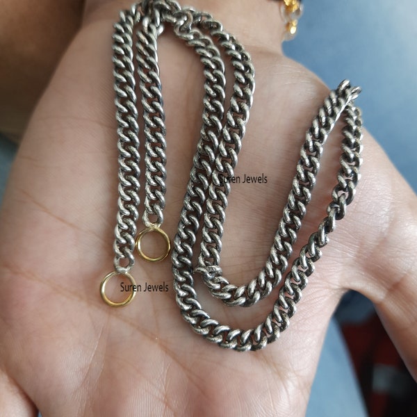 925 Silber oxidierte Bordsteinkette Halskette, Bordsteinkette, Vorhängeschloss-Anschluss, Karabiner-kubanische Bordsteinkante,