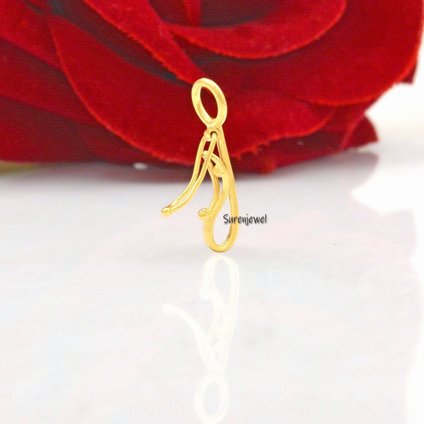 14k Solid Gold Multi Charm Pendant Enhancer: Carabiner Lock Connector - View 5 - Suren Jewels | SKU: SJF213-SLYG