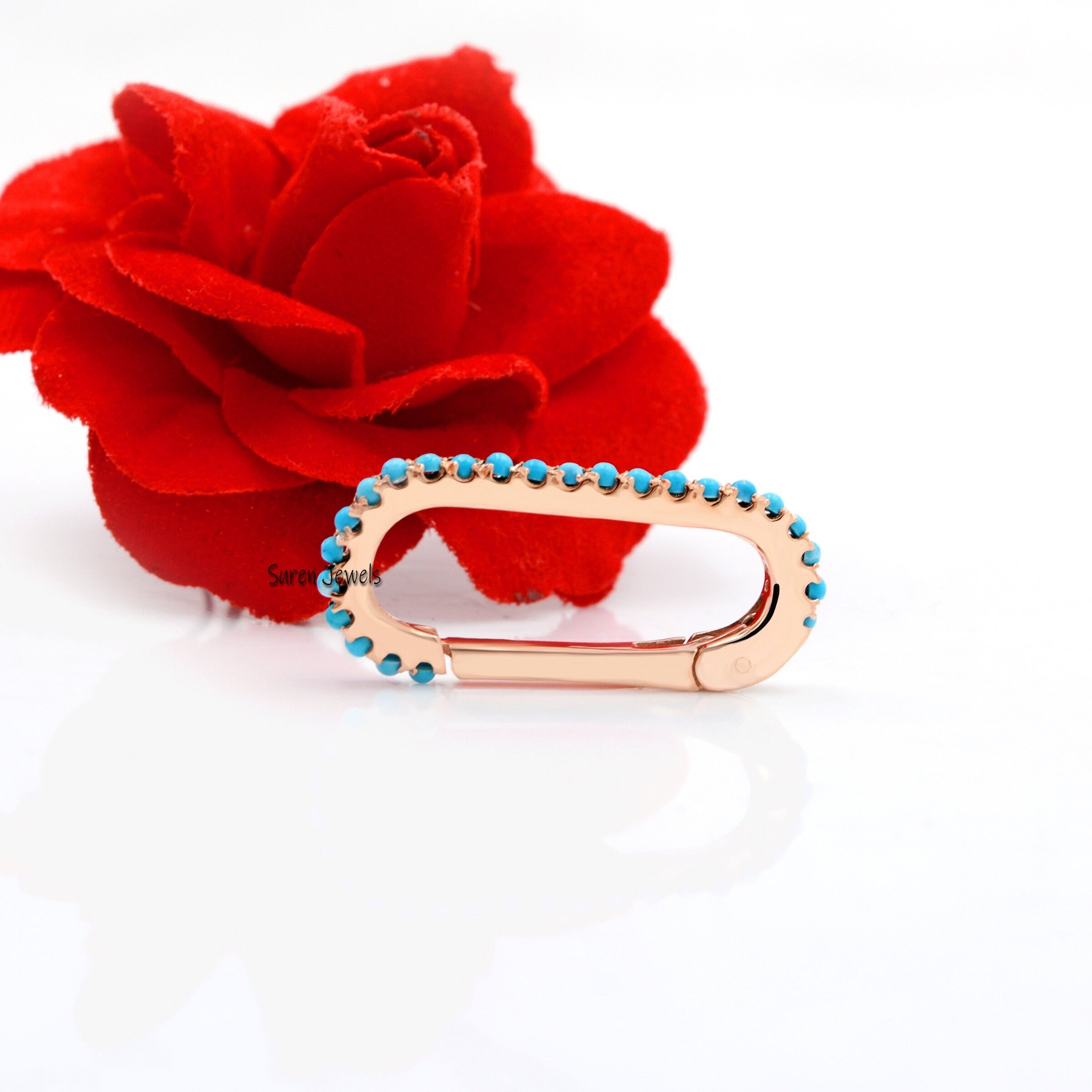 925 Silver Diamond Enhancer Link Lock: Turquoise Charm Holder - View 3 - Suren Jewels | SKU: SJP228-SLYGTQ