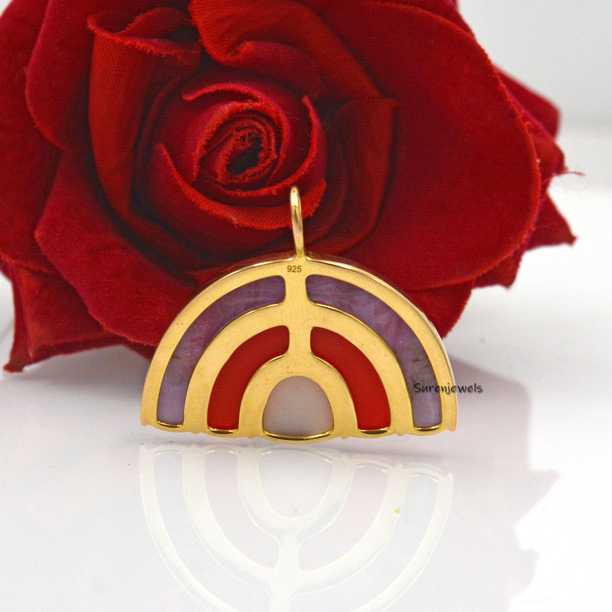 14k Gold Rainbow Pendant: Multi Gemstone & White Topaz - View 7 - Suren Jewels | SKU: SJP1175-SLYGPZCRWT